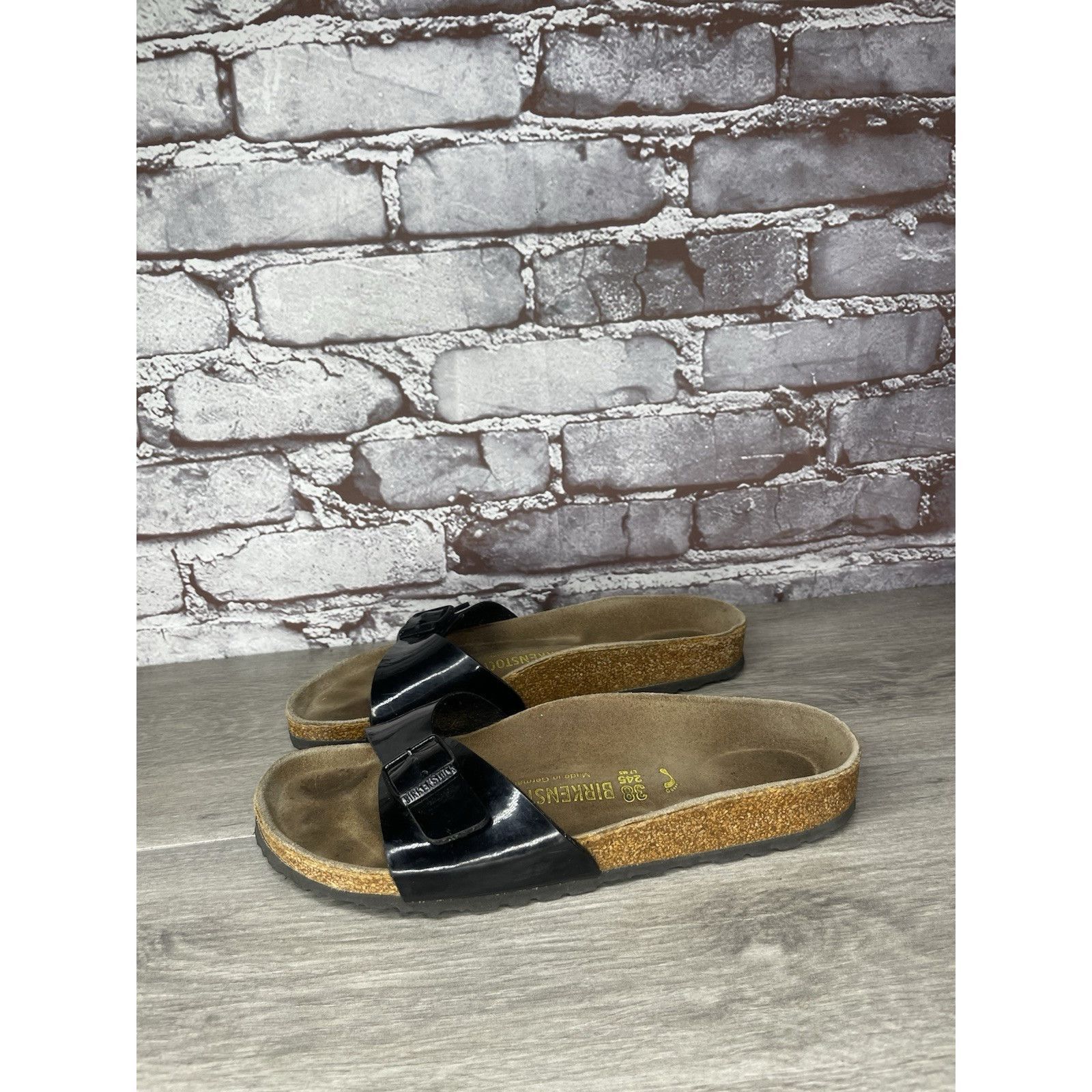 Birkenstock Birkenstock Madrid Black Patent Leather Cork Slide Sandals W Size US 8 / IT 38 - 2 Thumbnail