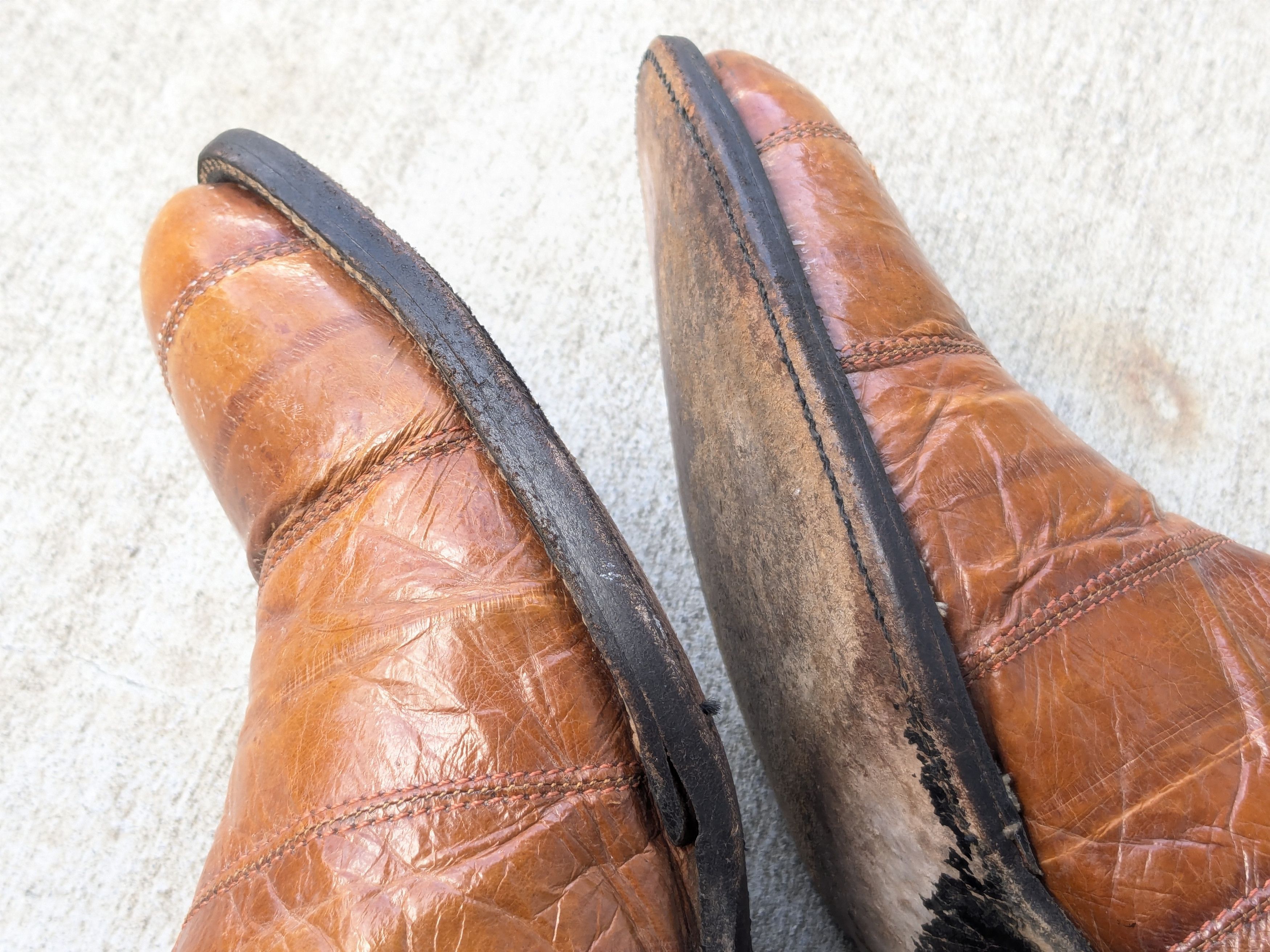 Genuine Leather Vintage Eel Cowboy Boots Brown 10.5 Western Botas Mexico Size US 10.5 / EU 43-44 - 4 Thumbnail