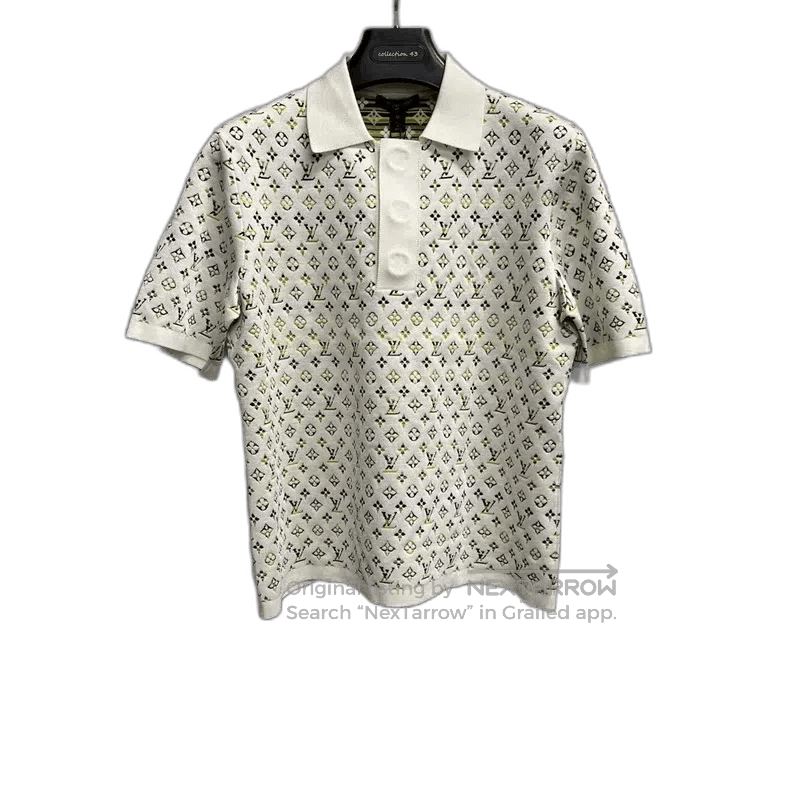 louis vuitton white logo jacquard polo straight short sleev