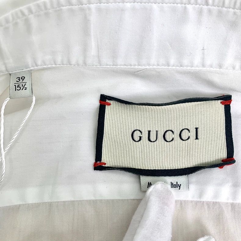 Gucci Gucci Size 15+ White logo embroidered cotton lapel long-sl Size US XS / EU 42 / 0 - 5 Thumbnail