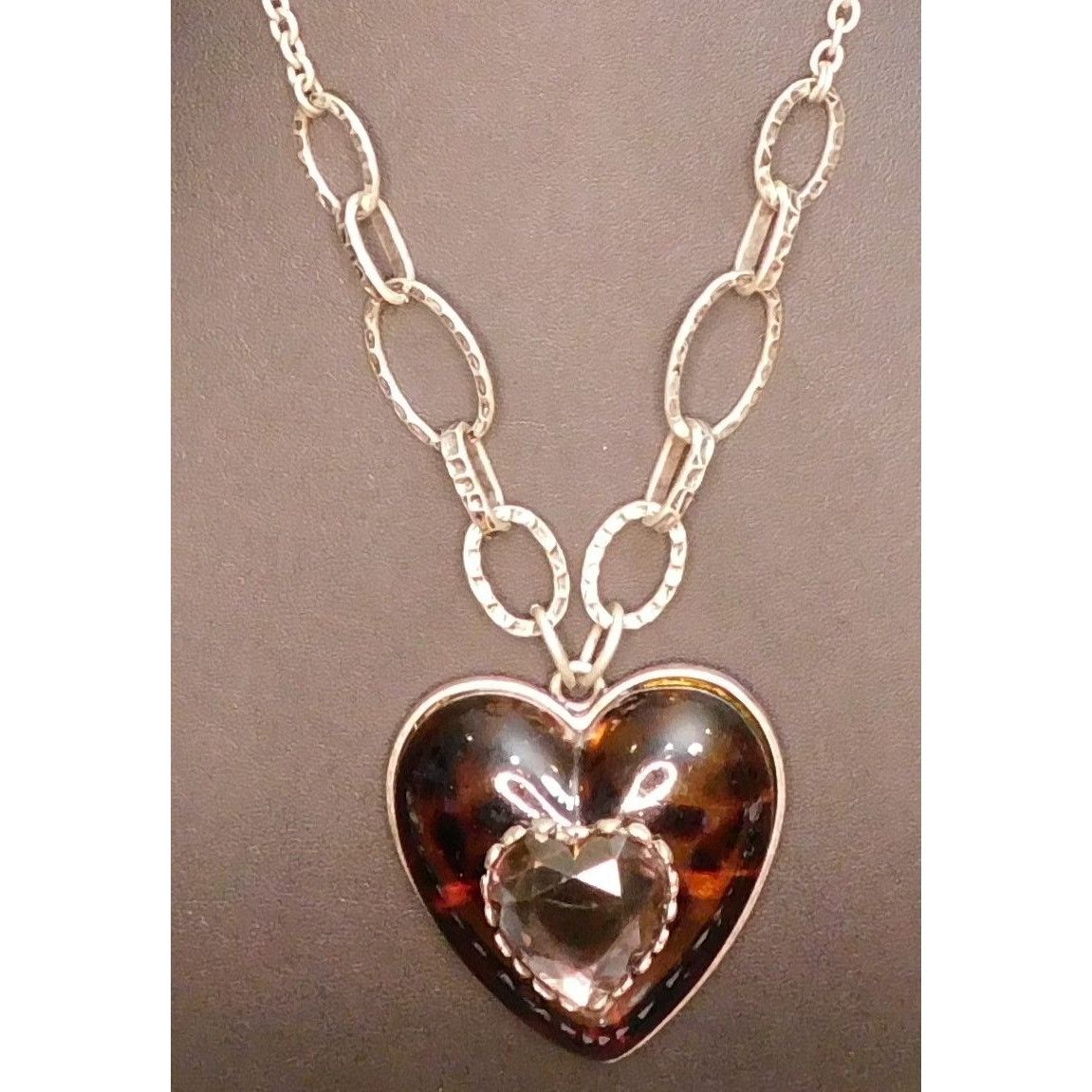 Other Chunky Tortoise Heart Necklace With Faceted Gem Accent Size ONE SIZE - 2 Thumbnail