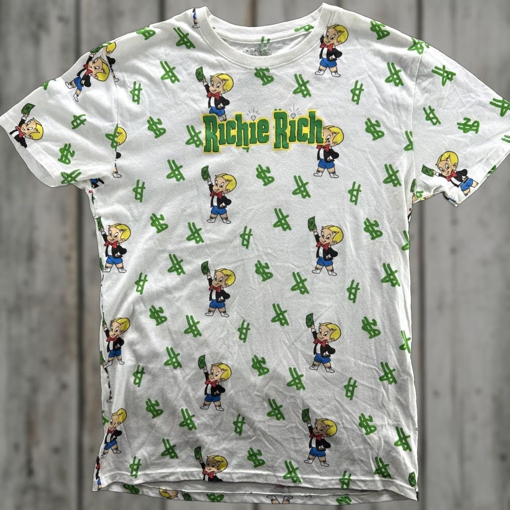 Gloverall Richie Rich Shirt Mens Medium White All Over Print Money Dollar Graphic Tee Size US M / EU 48-50 / 2 - 1 Thumbnail
