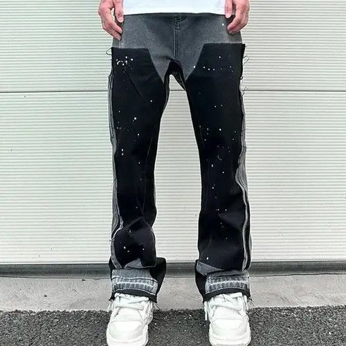 Japanese Brand Splash Ink Painted Washed Micro Elastic Denim Logging Pants Size US 36 / EU 52 - 1 Thumbnail