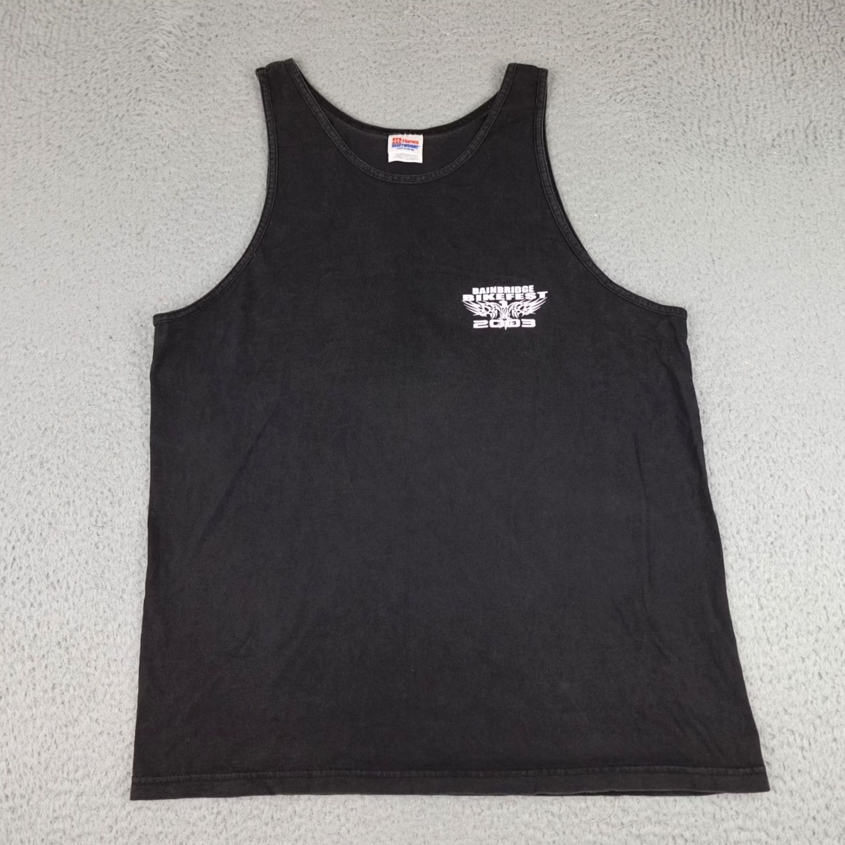 Hanes VINTAGE Hanes Tank Top Shirt Mens XL Black Sleeveless 2003 Eagle Biker Grunge USA Size US XL / EU 56 / 4 - 2 Thumbnail