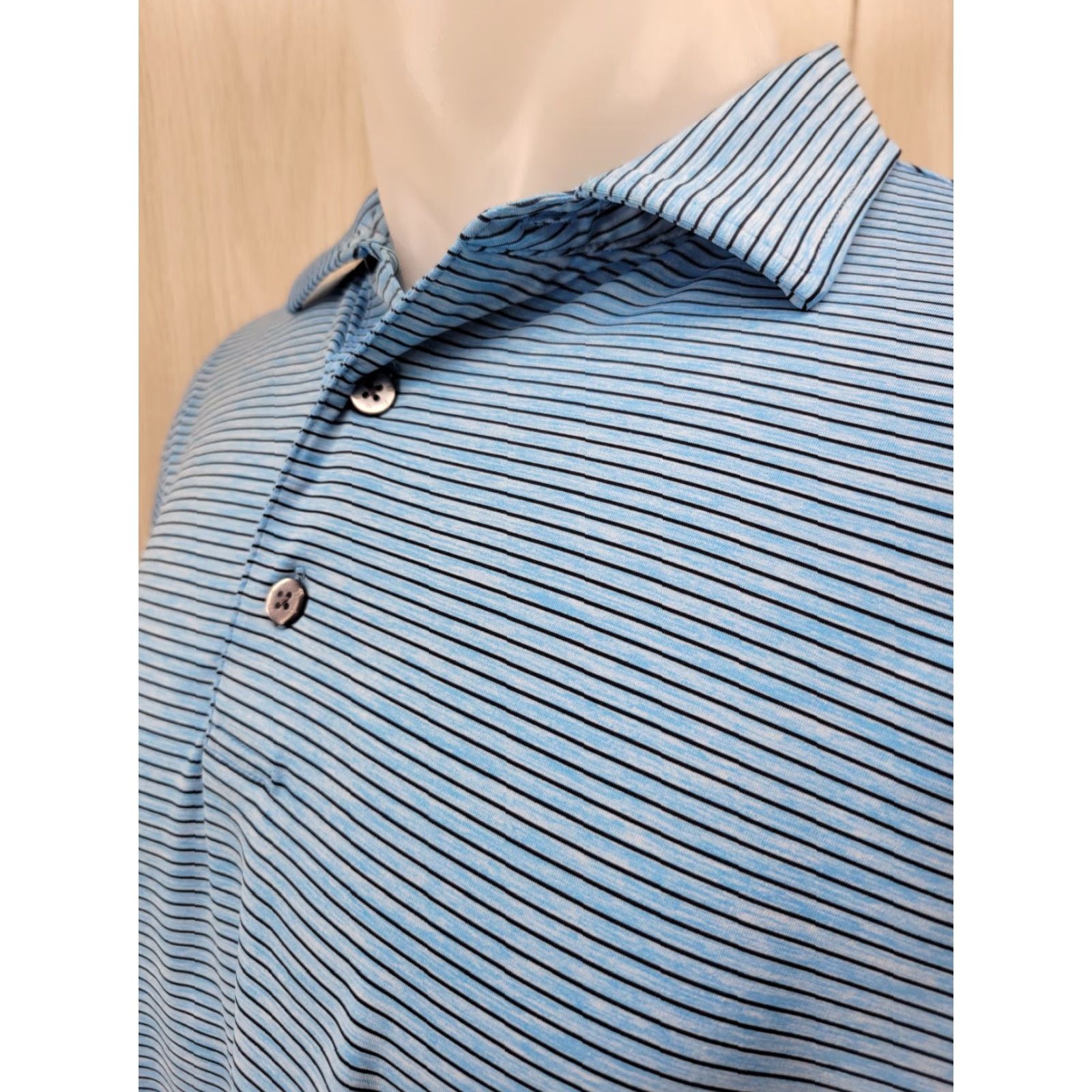 Footjoy FootJoy Mens Polo Blue Black Stripe FJ Performance Short Sleeve Golf Shirt Large Size US L / EU 52-54 / 3 - 3 Thumbnail
