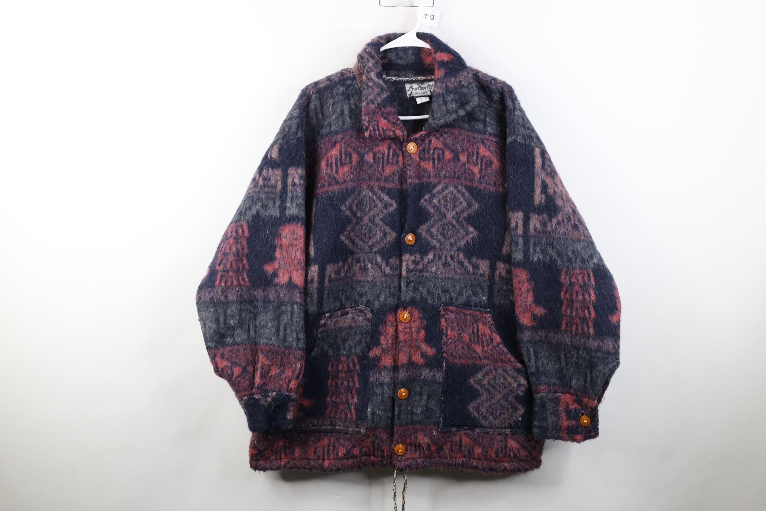 Vintage Vintage 90s Streetwear Geometric Wool Button Jacket Size US L / EU 52-54 / 3 - 1 Thumbnail