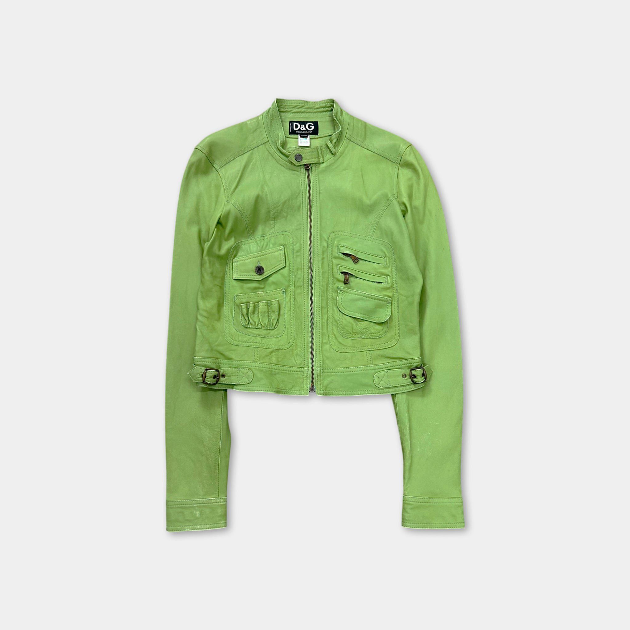 Dolce & Gabbana 2000's Dolce & Gabbana Matcha Green Leather Jacket Size S / US 4 / IT 40 - 1 Thumbnail