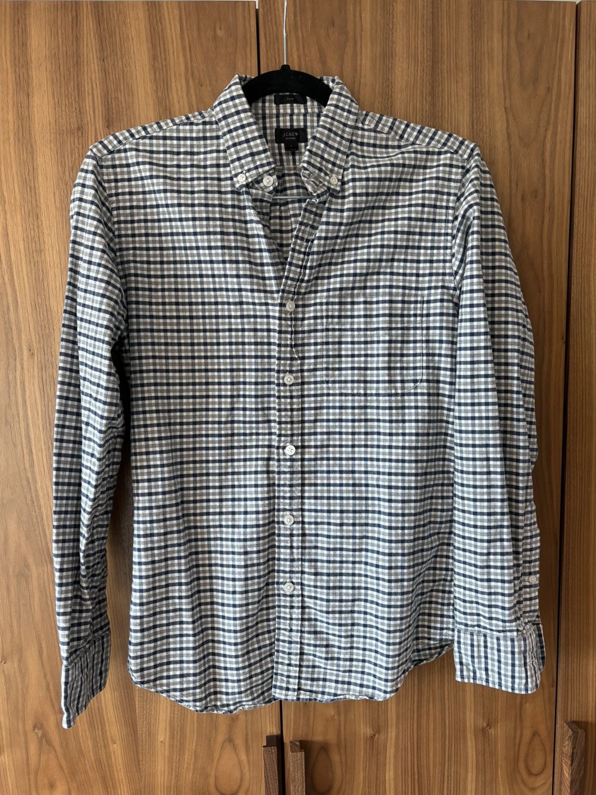 J.Crew Navy/Gray Plaid Check Oxford Cloth Button Down Size US S / EU 44-46 / 1 - 1 Thumbnail