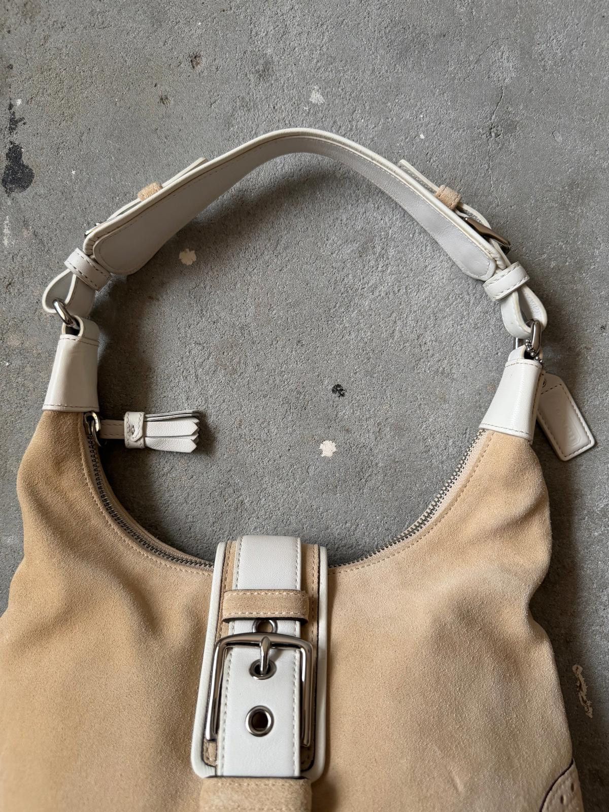 Coach Coach Suede Hampton Hobo Shoulder Bag Beige/White Size ONE SIZE - 3 Thumbnail