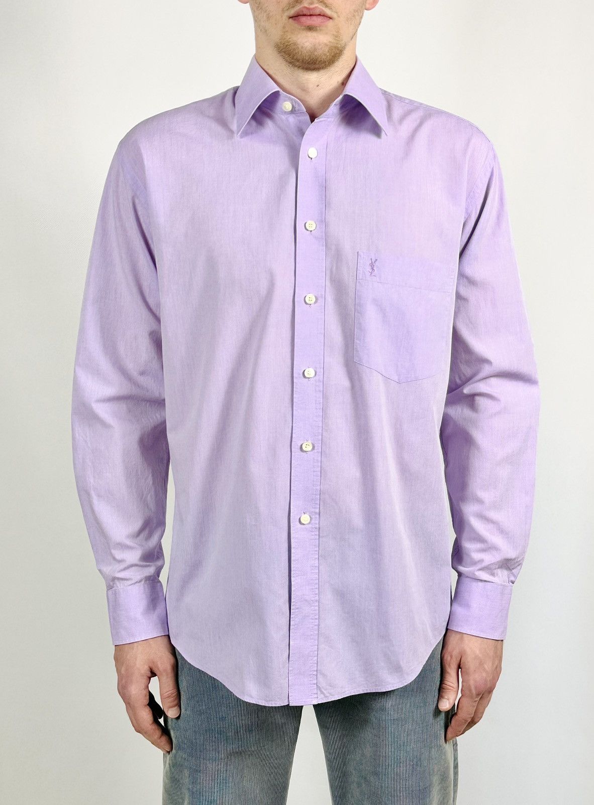 Yves Saint Laurent Yves Saint Laurent Logo Purple Shirt Size US L / EU 52-54 / 3 - 2 Thumbnail