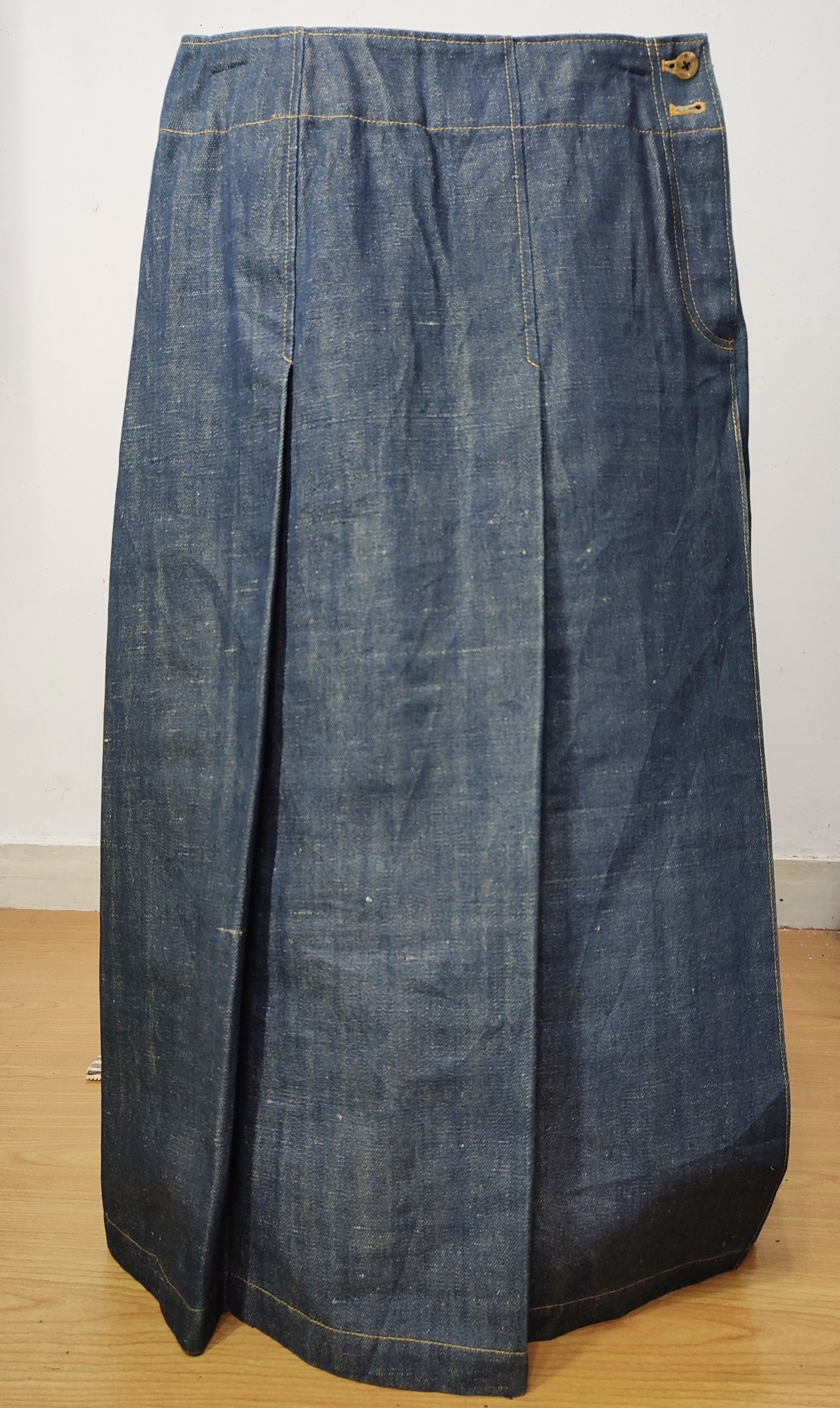 Japanese Brand RARE Akiko Ogawa🇯🇵 Primary 17oz Denim Selvedge Skirt Size 29" - 9 Thumbnail