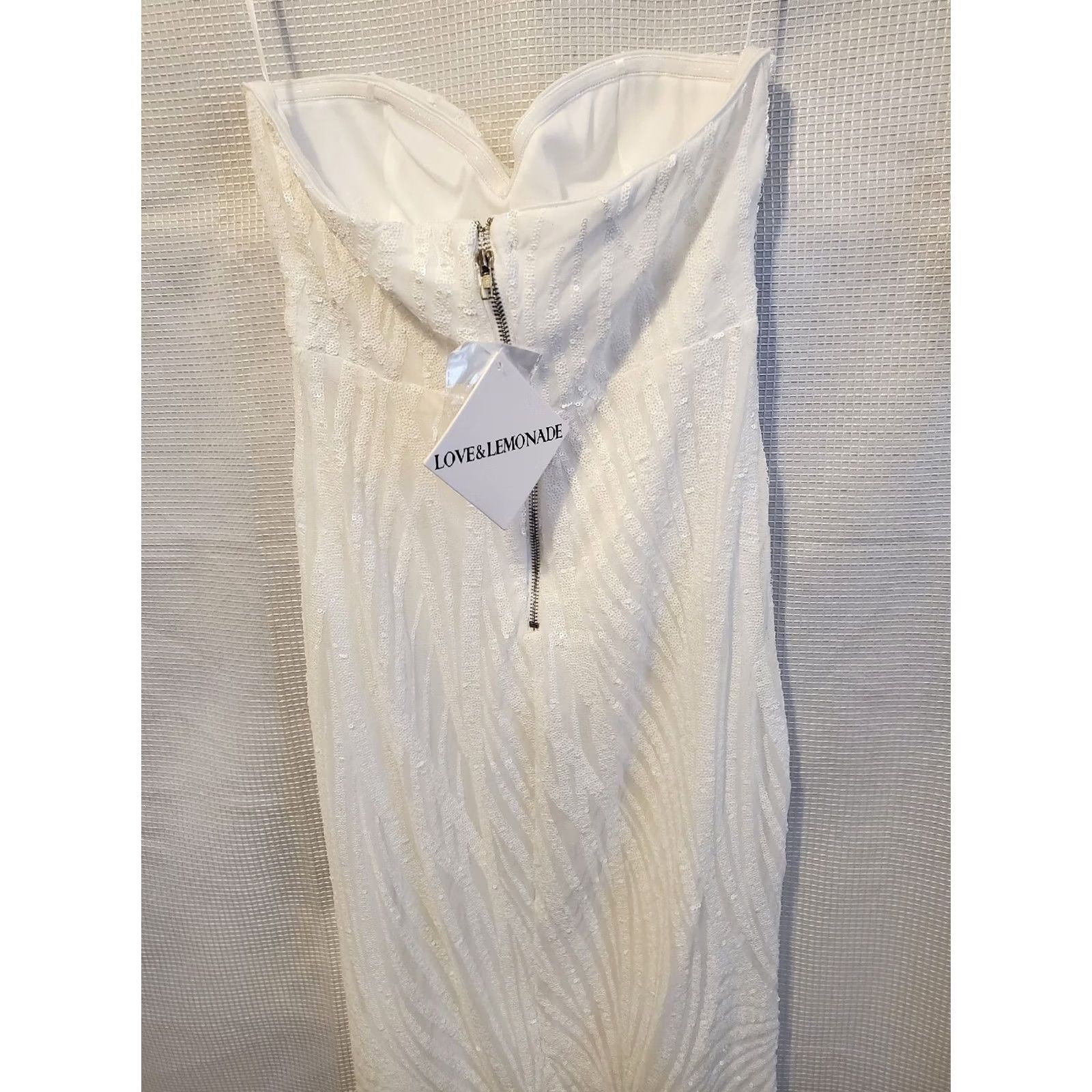 Vintage VINTAGE Love & Lemonade Gown Dress Mermaid Sequin White Strapless Long Formal Slit Womens L Side Slip Size L / US 10 / IT 46 - 8 Thumbnail