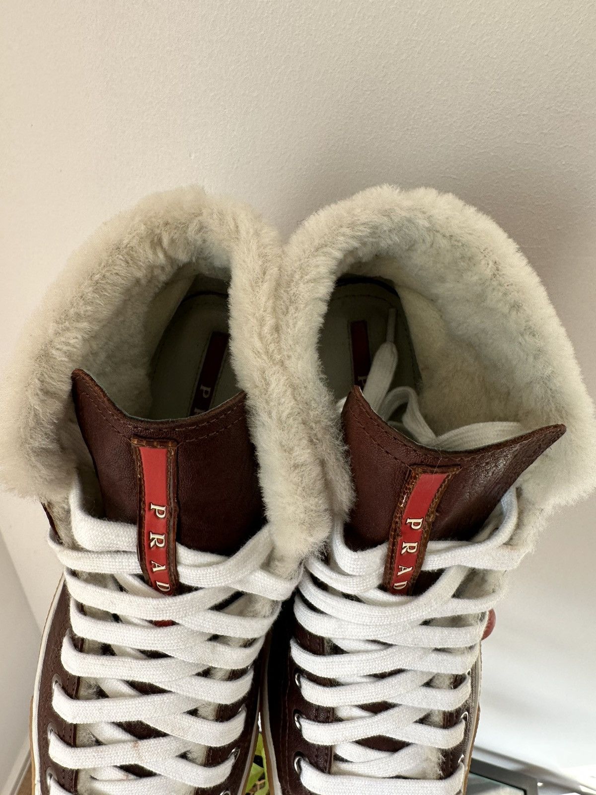 Prada Prada leather high top fur lining warm sneakers shoes Size US 6 / IT 36 - 10 Thumbnail