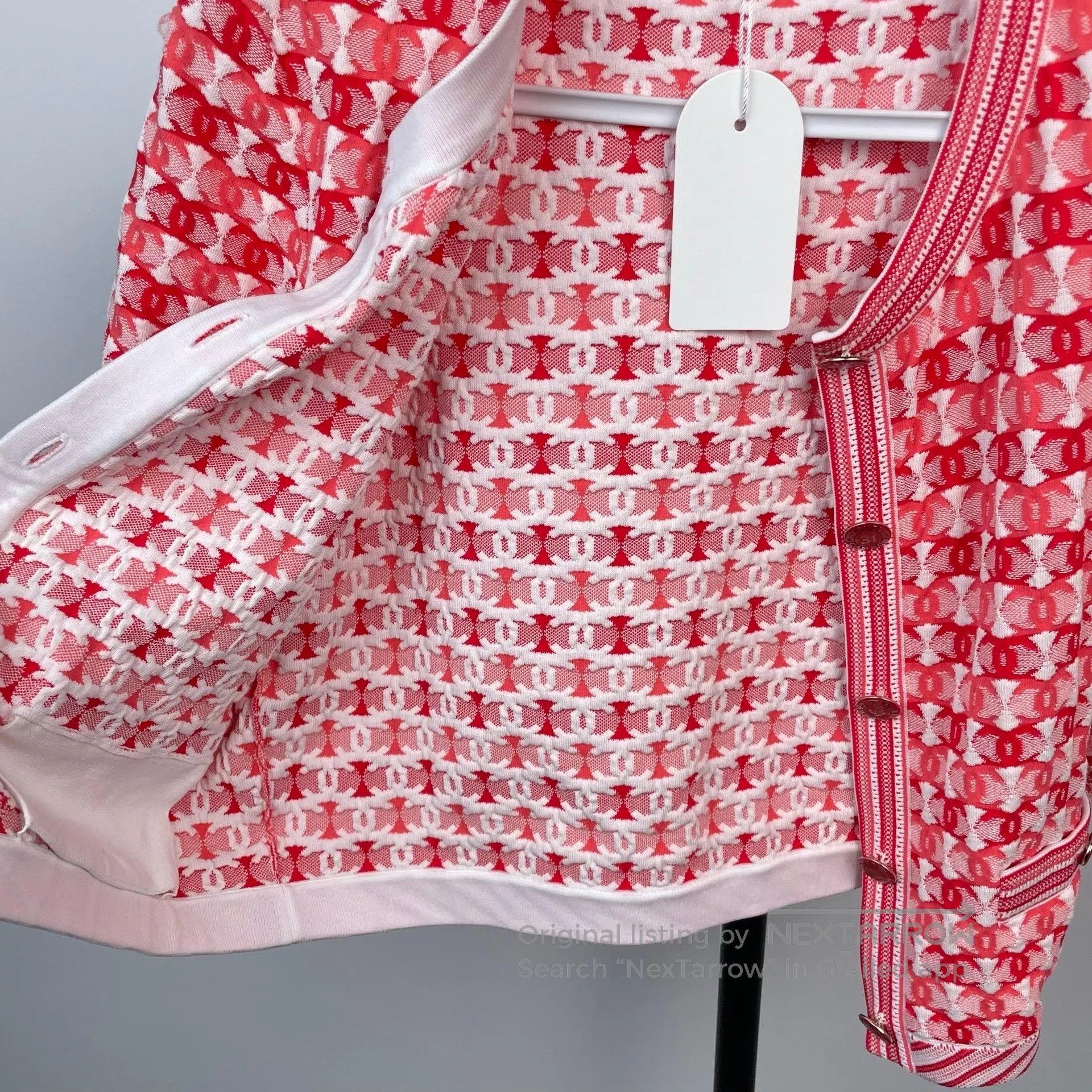 Chanel Chanel Red Full Logo Knit Short Sleeve Cardigan Top| Size XS / US 0-2 / IT 36-38 - 9 Thumbnail