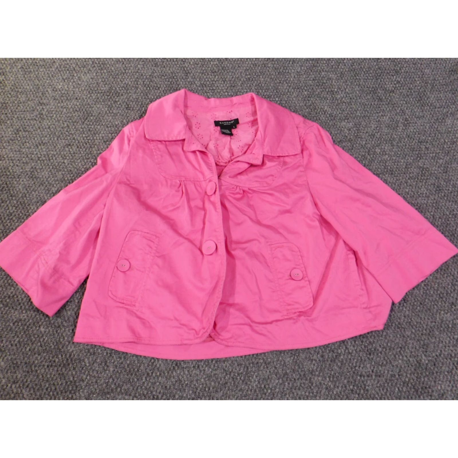 Sandro Sandro Jacket Womens L Pink Button Casual Stretch Cotton Long Sleeve Mid-Length Size L / US 10 / IT 46 - 4 Thumbnail