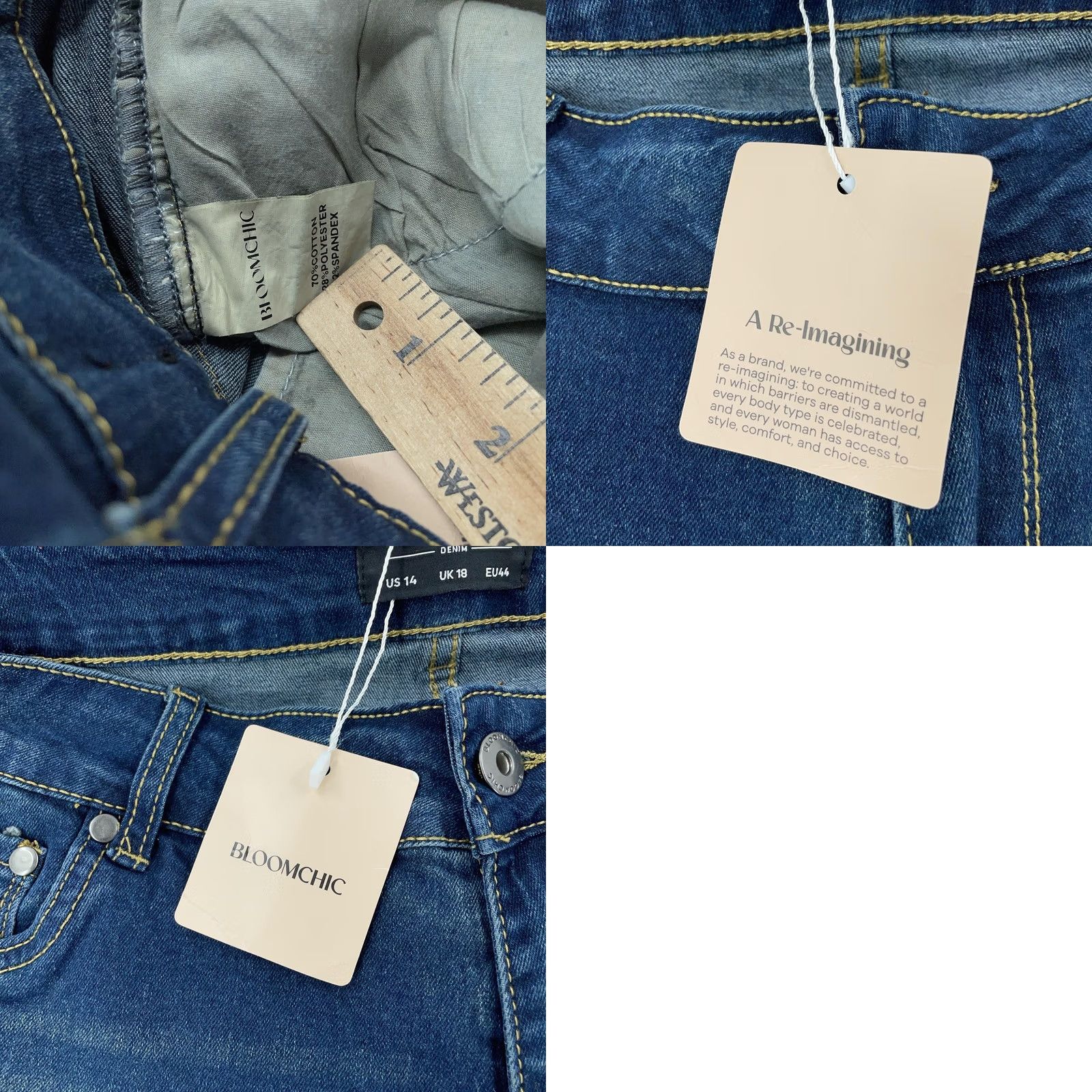 Vintage BloomChic Jeans Womens 14 Dark Wash Bootcut Stretch Denim Zip Fly 34x29 Blue Jeans Womens Bootscut Stretch Denim Zip Fly 34x29 Size 36" / US 14 / IT 50 - 9 Thumbnail