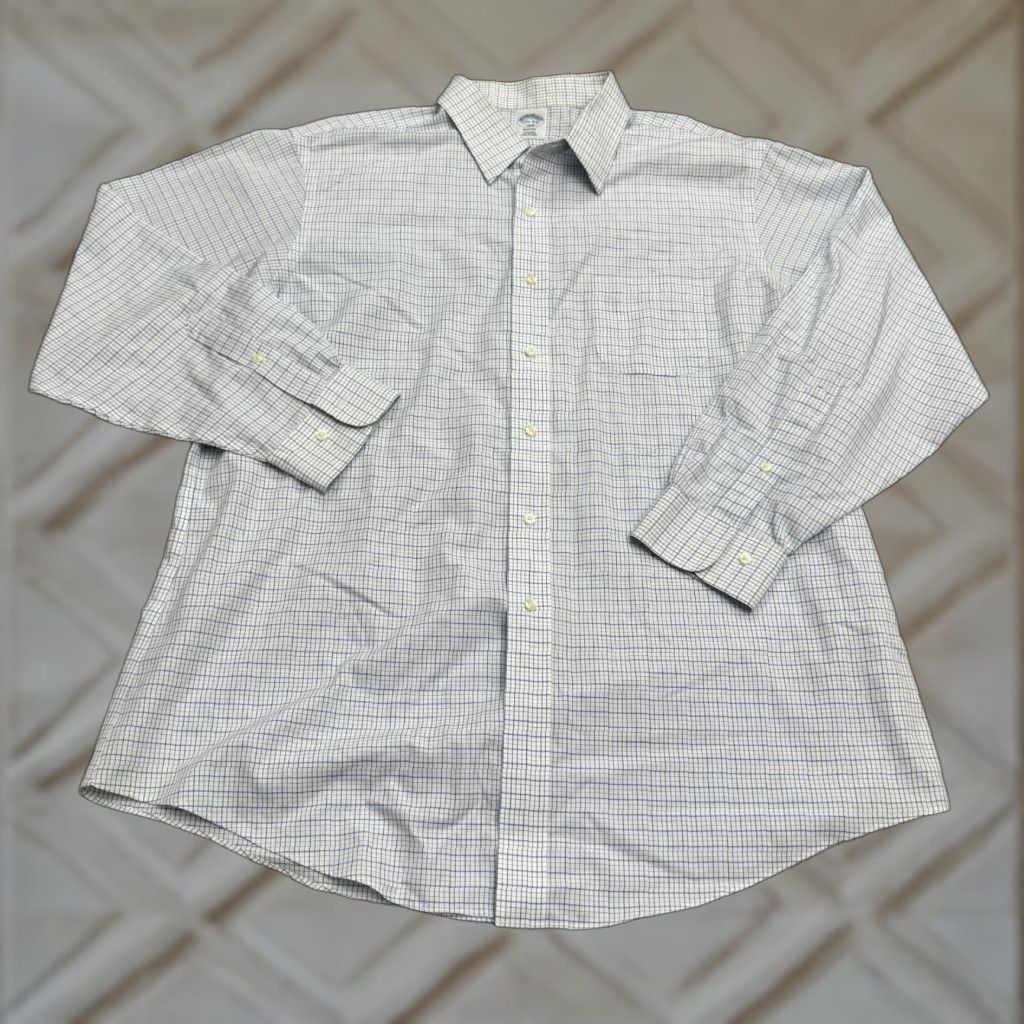 Brooks Brothers Brooks Brothers 1818 Dress Shirt Mens 17.5 Regular Blue Green Check Non-Iron Button-Down Collar 52in Chest Long Sleeve Size 46R - 1 Thumbnail