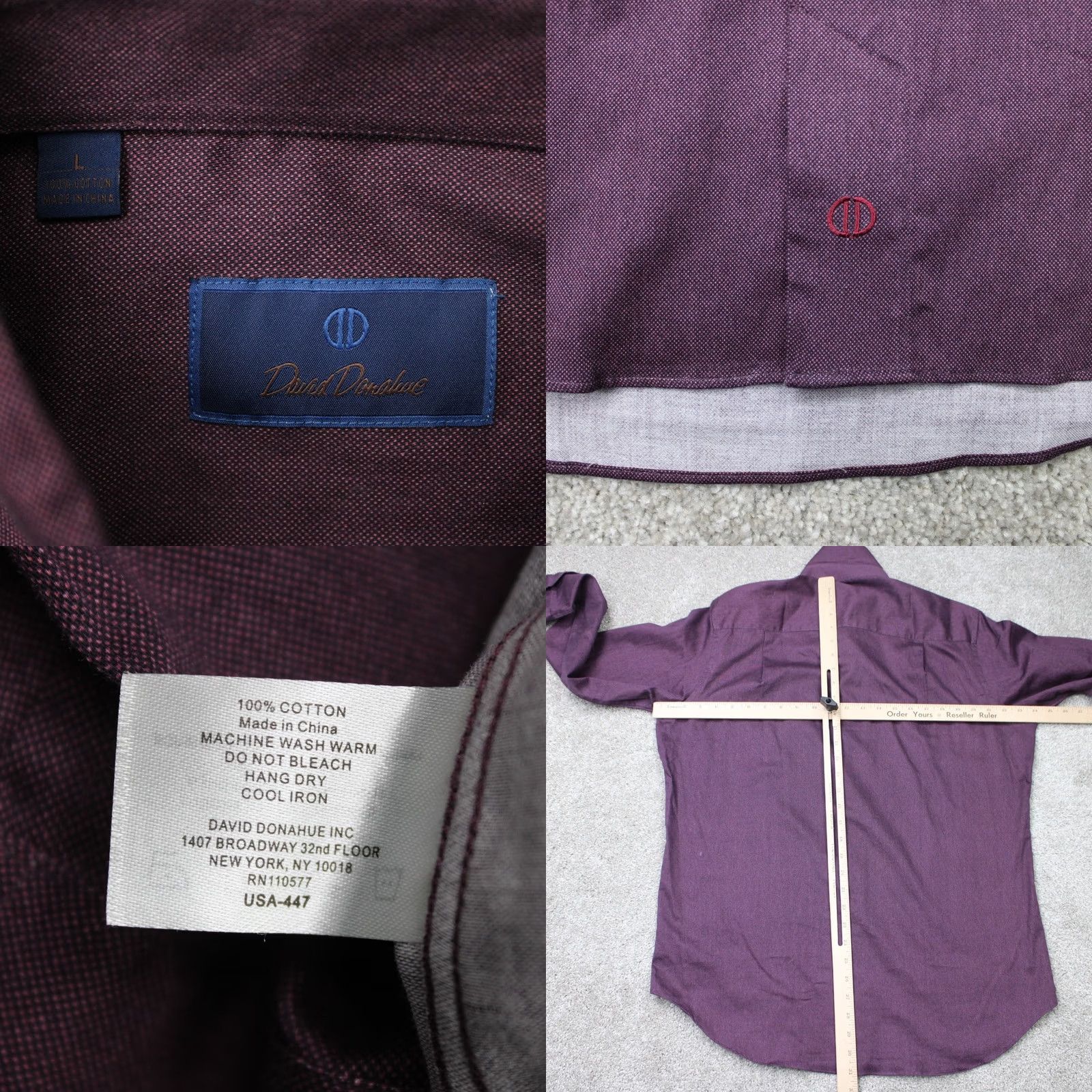 David Donahue David Donahue Shirt Mens Large Purple 100% Cotton Long Sleeve Button Down Size US L / EU 52-54 / 3 - 8 Thumbnail
