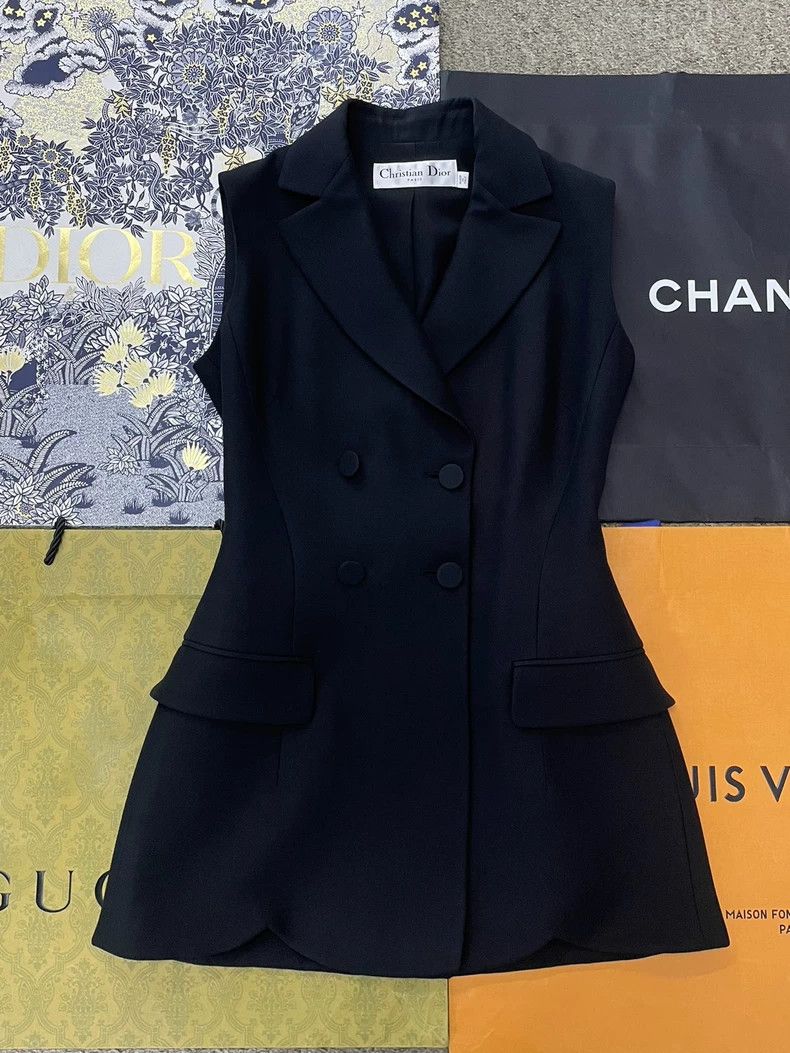 Dior Black Fitted Blazer Collar Vest - dmc