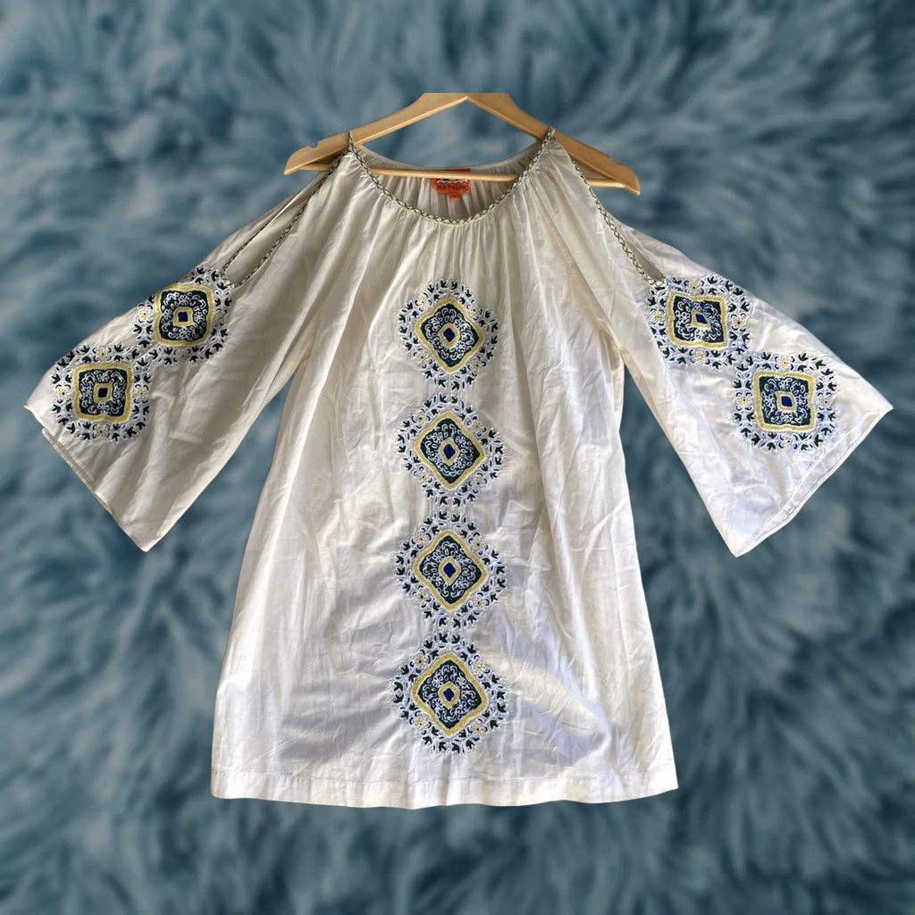 Vintage Pia Pauro White Top Women S Open Shoulders Embroidered Cotton Blouse Size S / US 4 / IT 40 - 1 Thumbnail