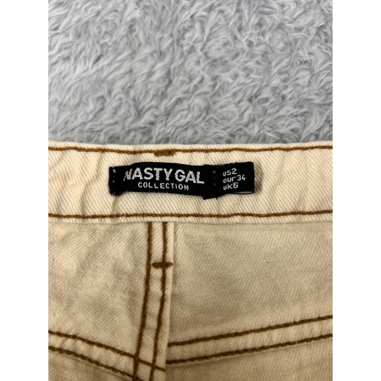 Nasty Gal Vintage Nasty Gal Women's Wide Leg Denim Jeans 26x2 Mid Rise Beige Cotton Raw Hem 90s Size 26" / US 2 / IT 38 - 6 Thumbnail