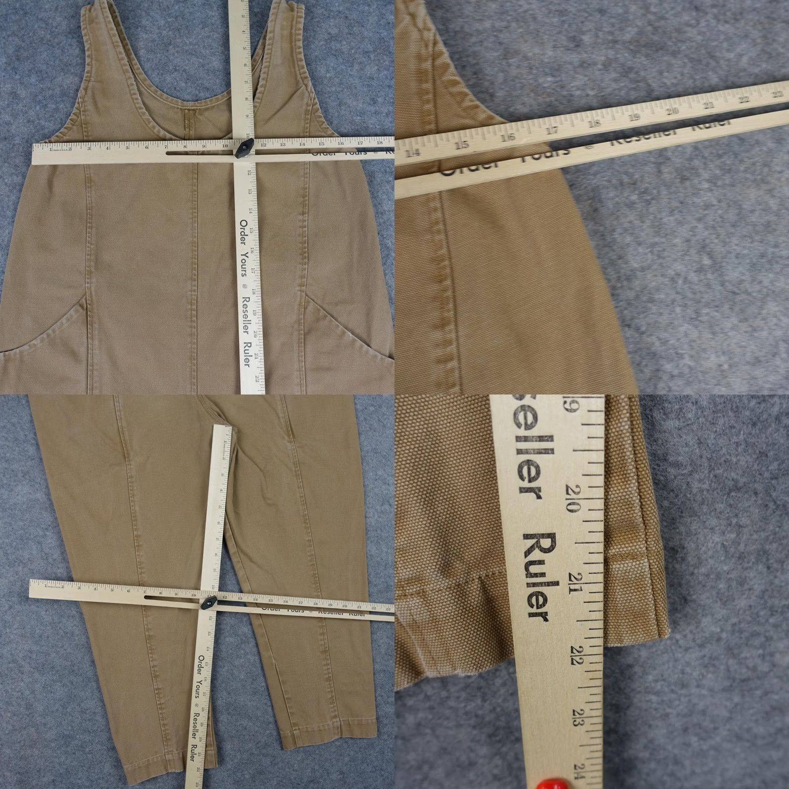 Vintage Elizabeth Suzann Jumpsuit Womens XS Brown Cropped Utility Overalls Pockets Farm Sleeveless Twill 100% Cotton Size 26" / US 2 / IT 38 - 8 Thumbnail