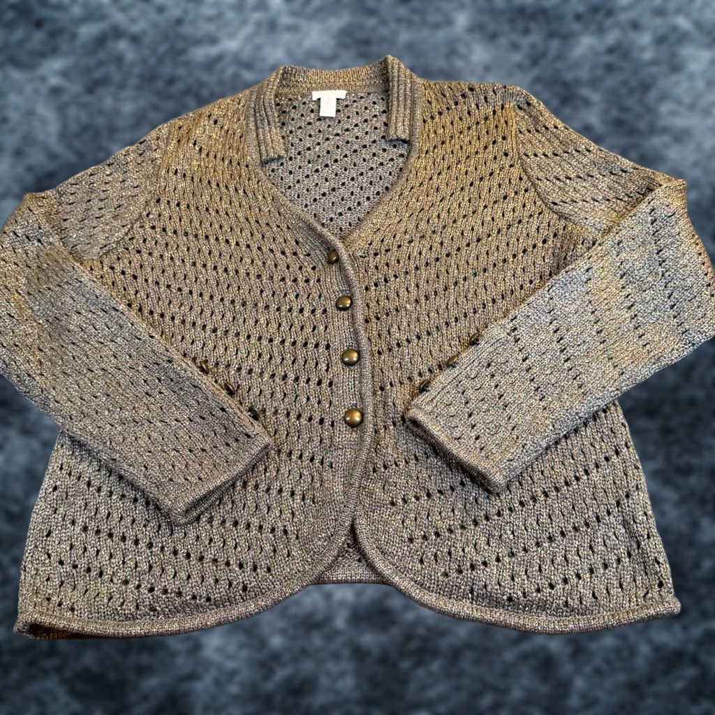 Vintage Chicos Metallic Knit Cardigan Sweater Silver Button Front Women Size 2 Cardigan Open-Knit Lightweight All Seasons Women Mens Girls Size XS / US 0-2 / IT 36-38 - 1 Thumbnail