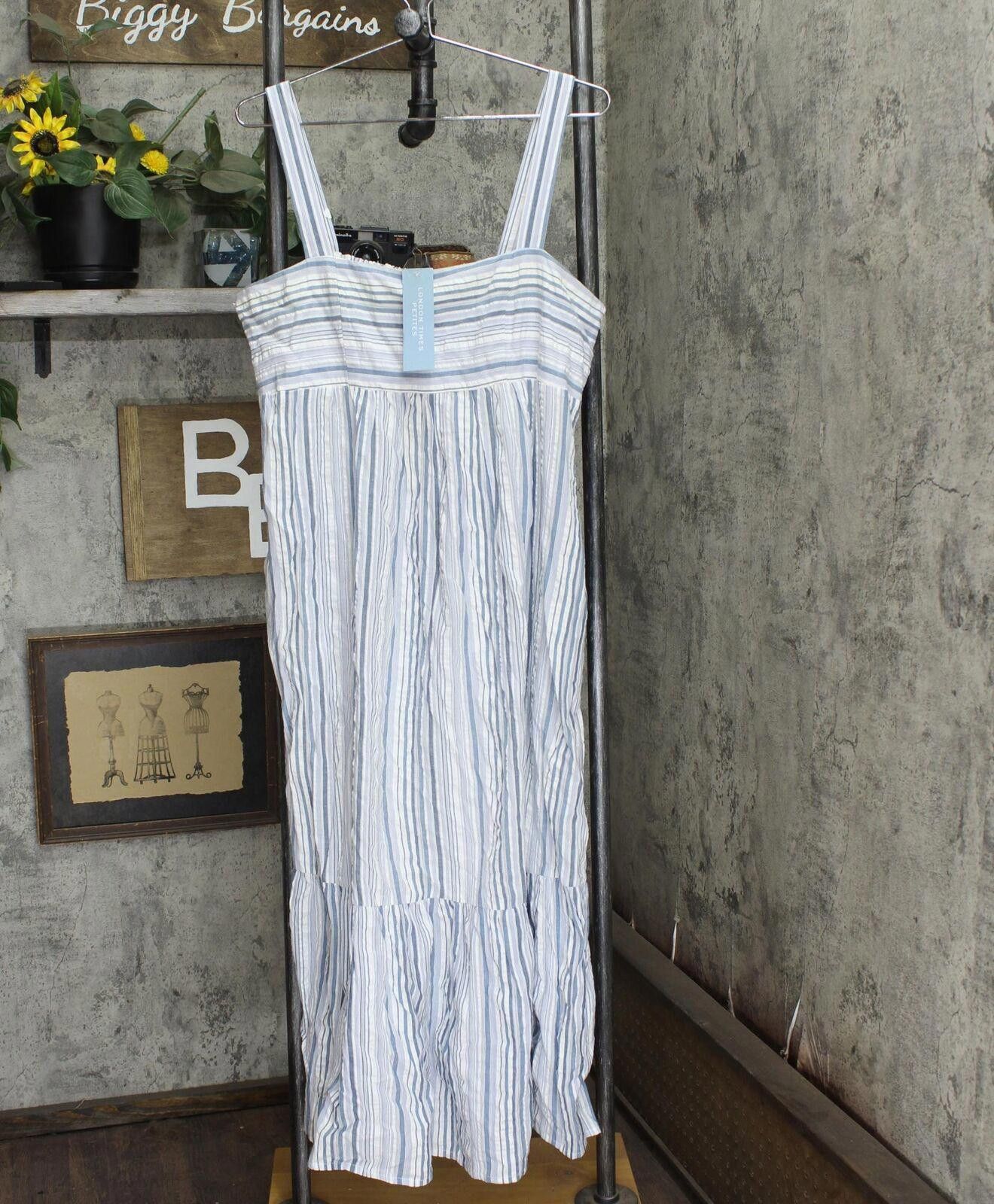 NWT London Times Back Maxi Dress T6850P 12P Blue White