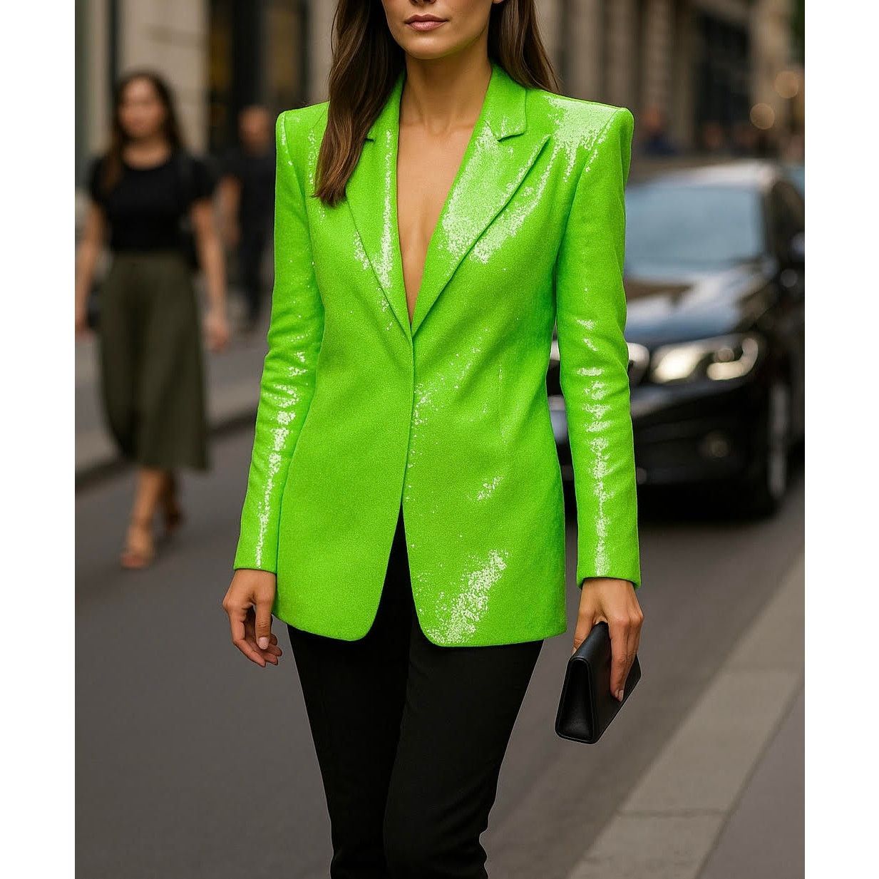 Bronx and Banco Zizi Neon Green Sequin Embellished Blazer