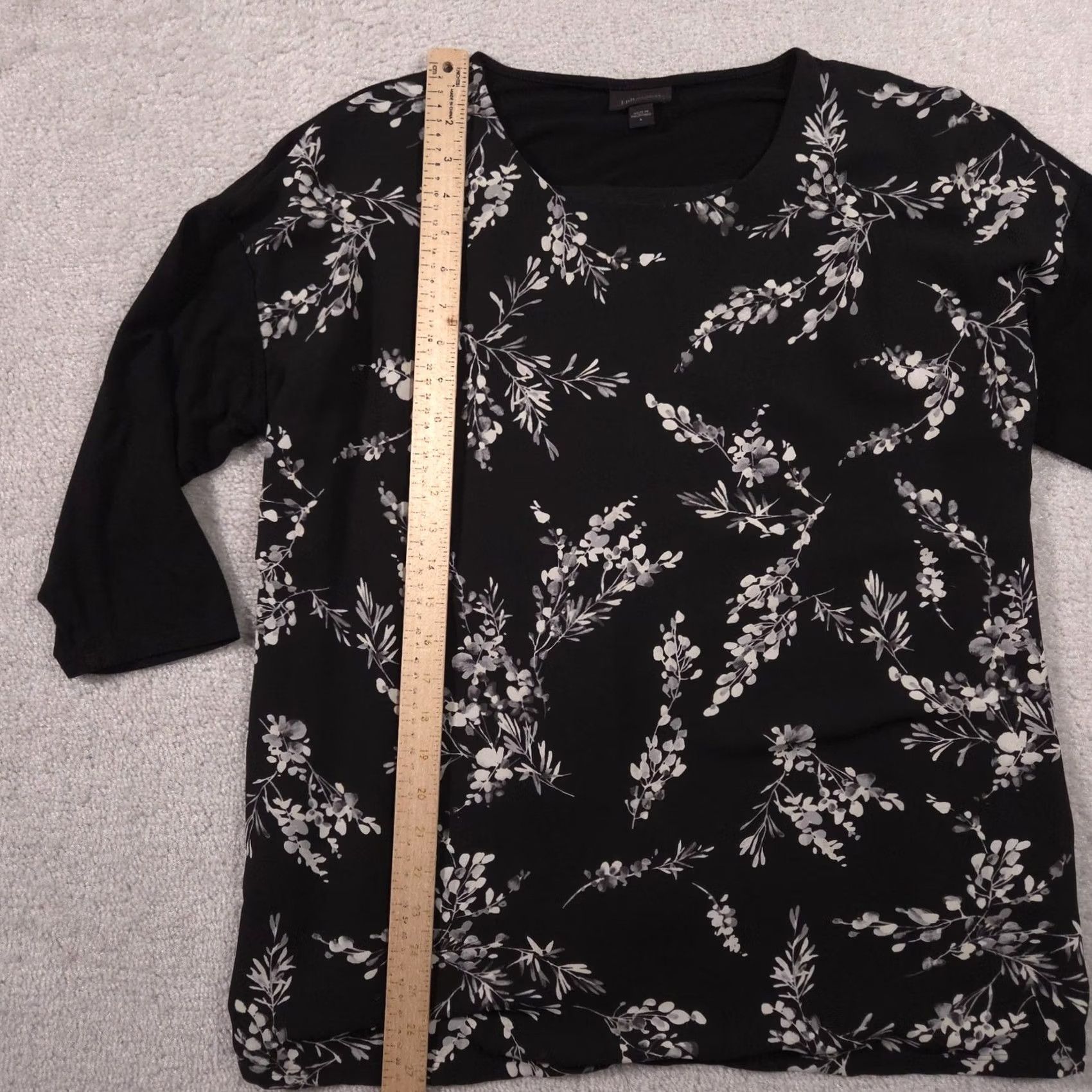 J. Jill J. Jill Blouse Womens Large Black Floral Scoop Neck 3/4 Sleeve Tunic Top Stretch Size L / US 10 / IT 46 - 5 Thumbnail
