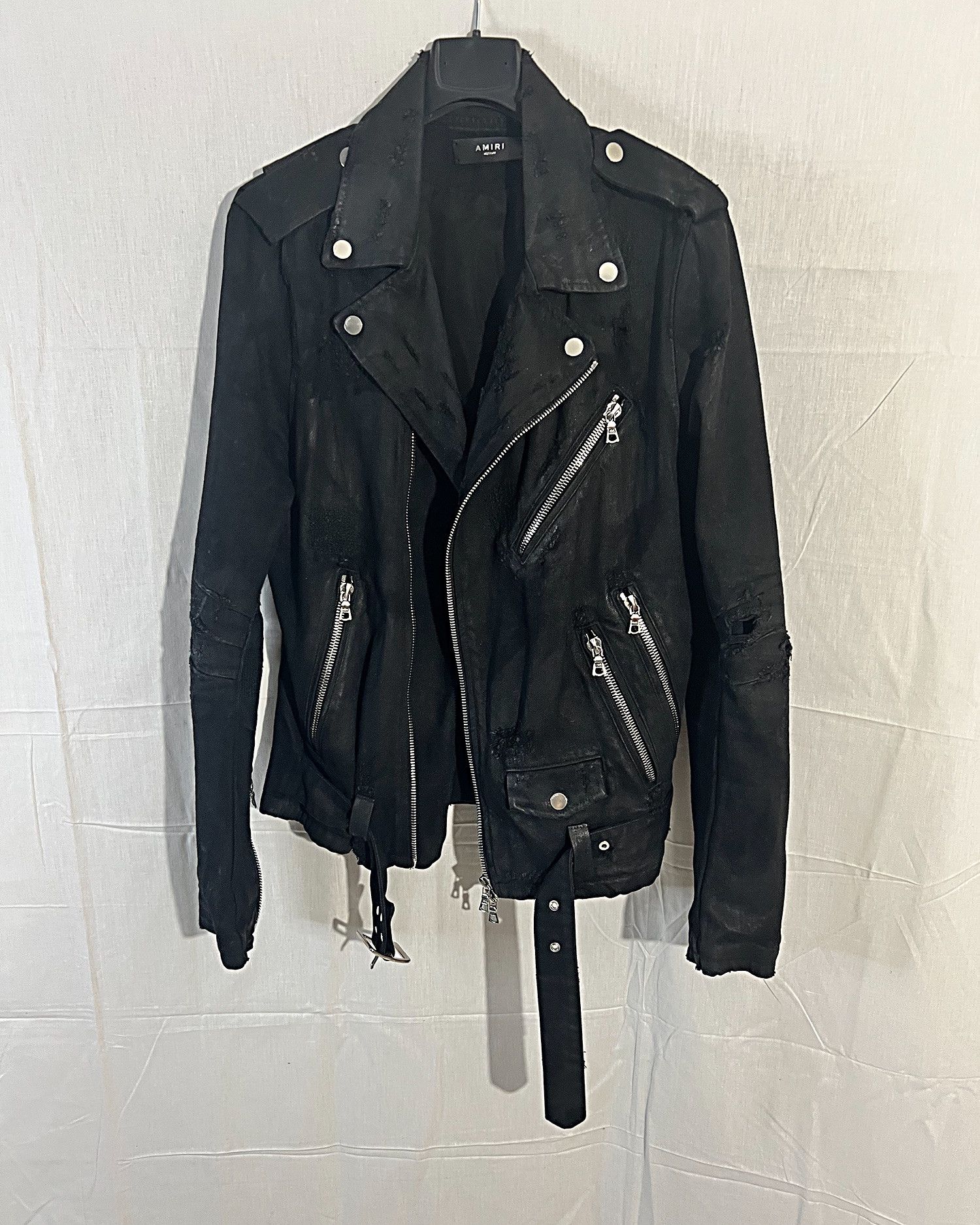 image of Amiri Great Distressed Biker Jacket in Black, Men's (Size Medium)