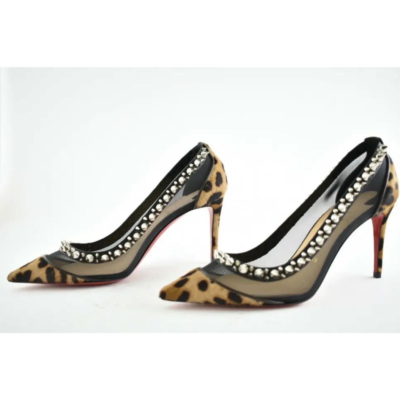 Christian Louboutin Galativi Spikes 85 Black Leopard Mesh Pointed Heel Pump 38.5 Size US 8.5 / IT 38.5 - 9 Thumbnail