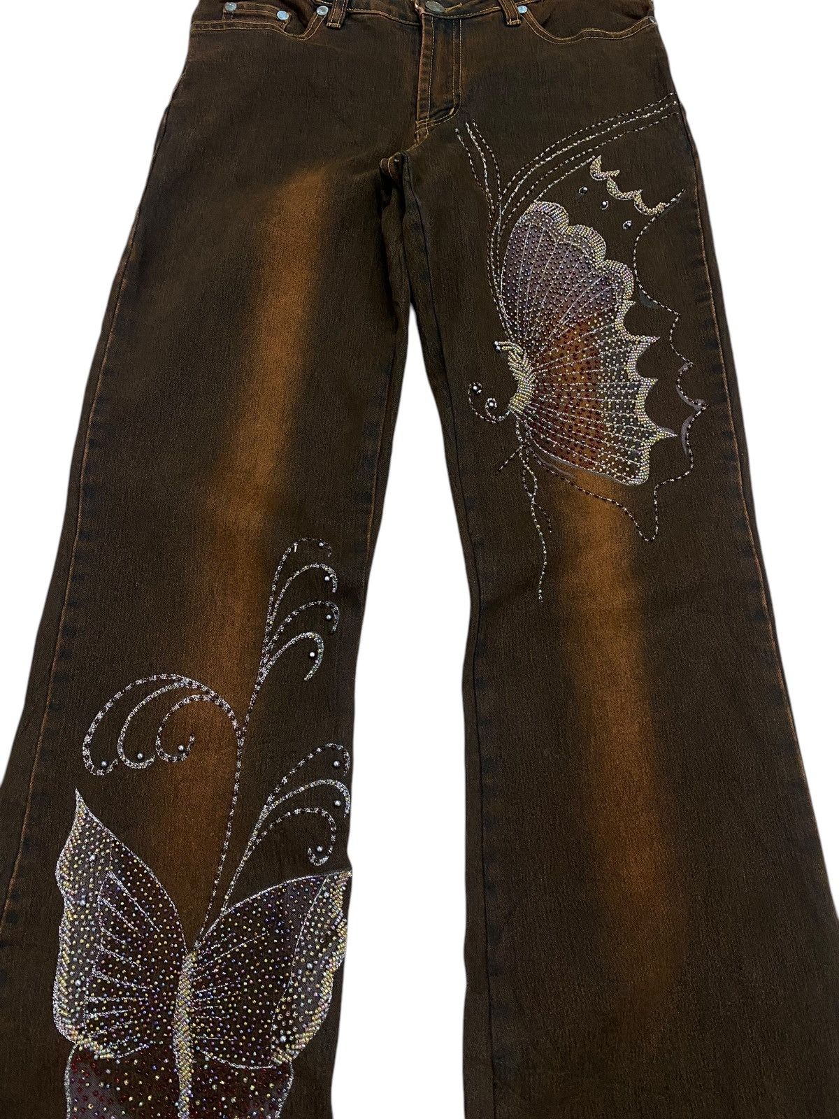 Hysteric Glamour Flare Cache Brown Mud Rhinestone Butterfly Embellishment Size US 28 / EU 44 - 5 Thumbnail