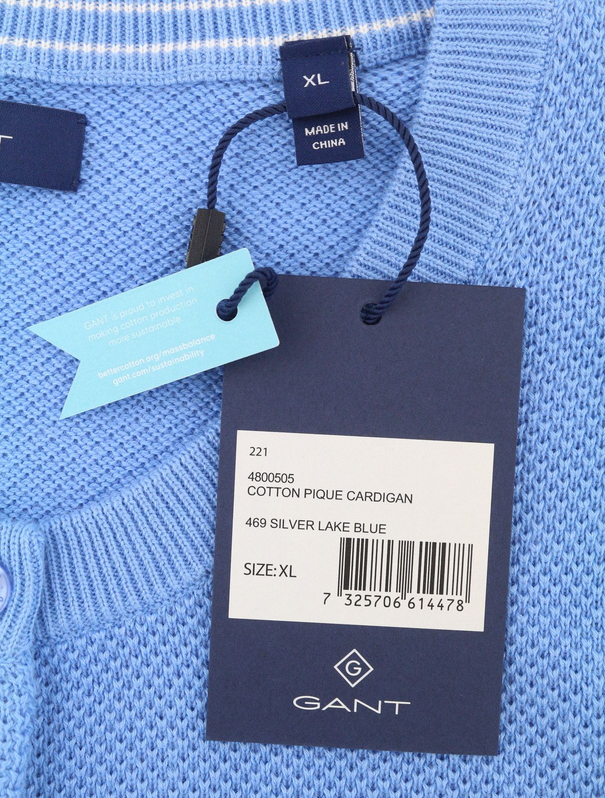 Gant COTTON PIQUE XL Silver Lake Blue Jumper 87223 Size XL / US 12-14 / IT 48-50 - 7 Thumbnail