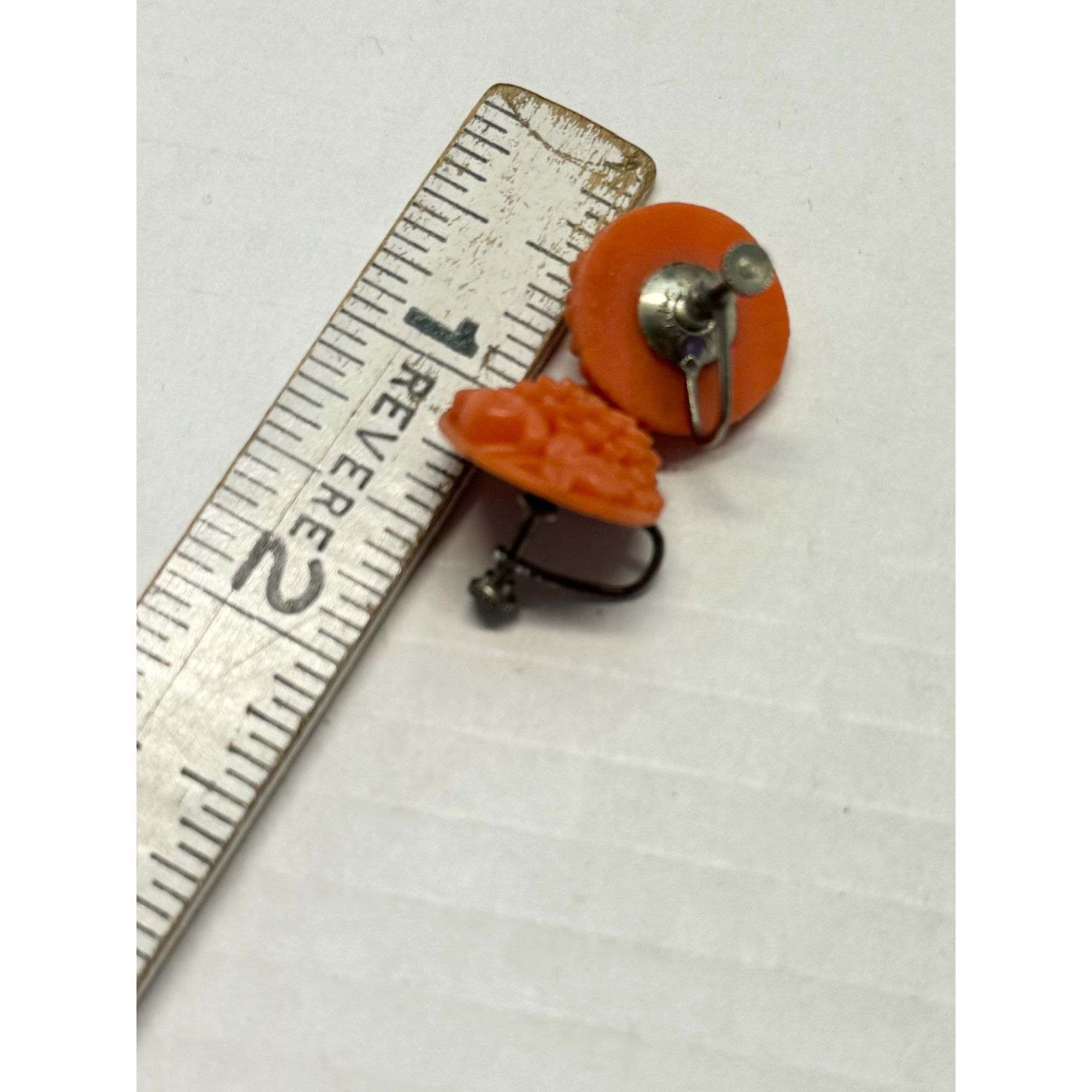 Vintage Vintage Celluloid Faux Coral Flower Earrings Size ONE SIZE - 3 Thumbnail