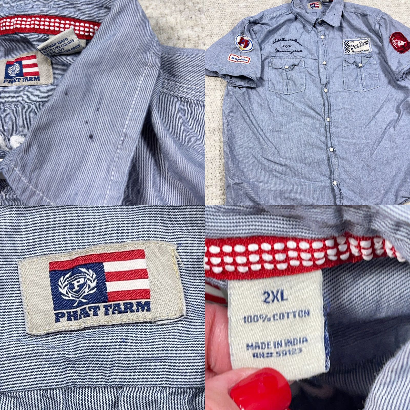Phat Farm VINTAGE Phat Farm Shirt Men 2XL Blue Button-Up Short Sleeve Biker Motorcycle Club Embroidered Logo Stripe Pattern Classic Top Sportswear Size US XXL / EU 58 / 5 - 8 Thumbnail