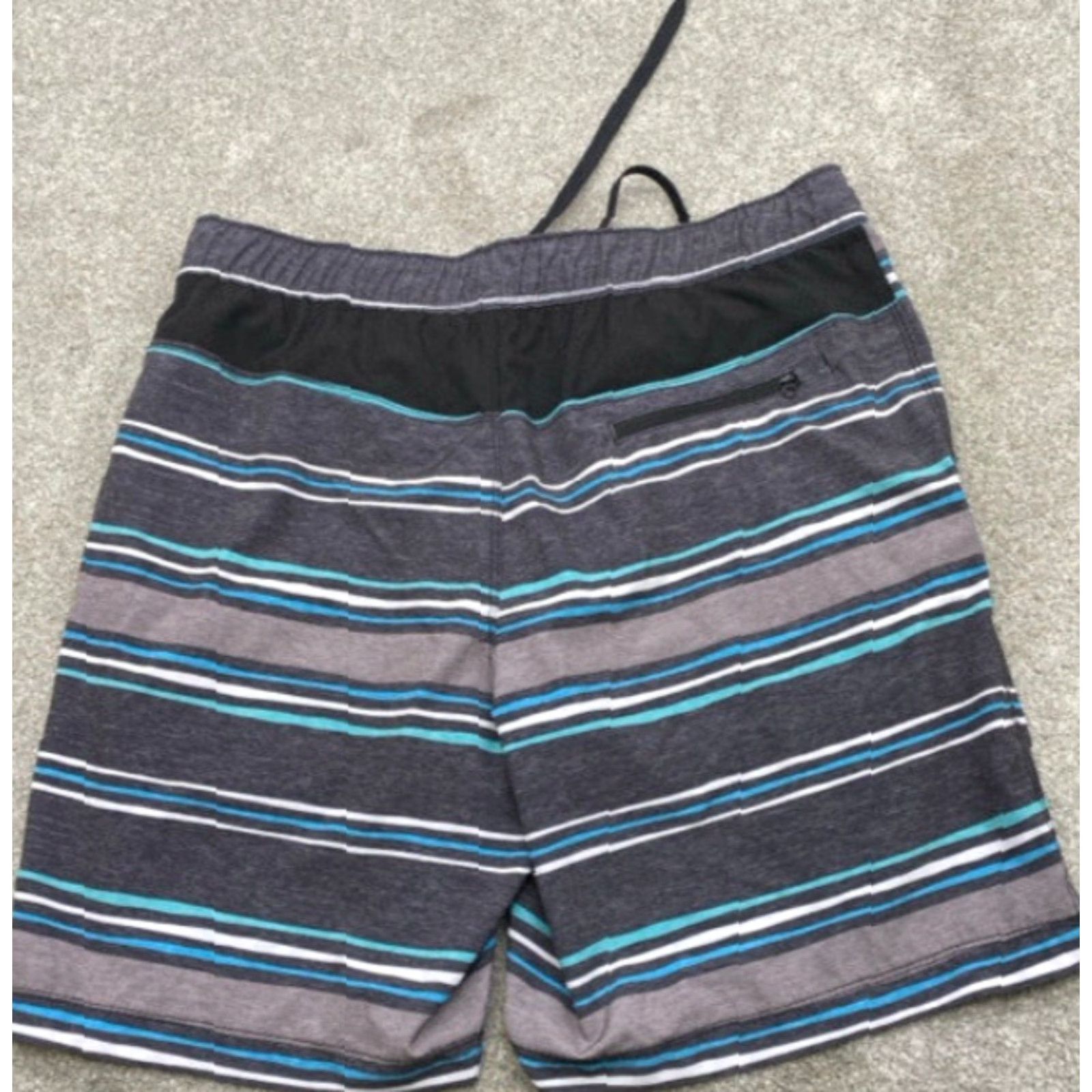 Speedo Speedo Men’s Board Shorts Swim Trunks Blue Green Striped Zipper Pocket M Adult Multicolor Size US 31 - 6 Thumbnail