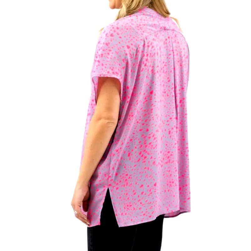 Other Adrienne Purple and Pink Cheetah V-Neck Short Sleeve Blouse Size S / US 4 / IT 40 - 2 Thumbnail
