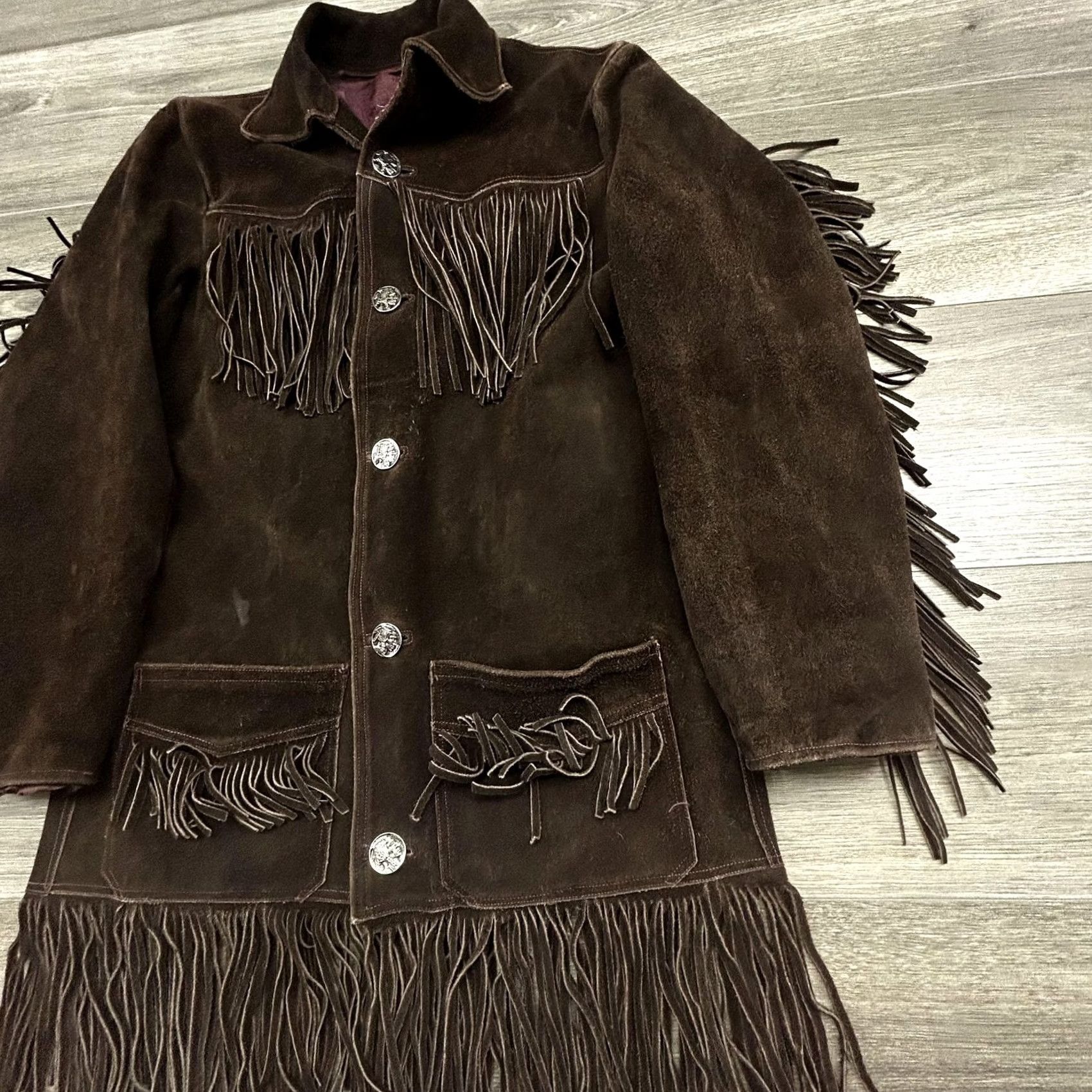 Vintage VINTAGE Suede Leather Fringe Jacket Mens Medium Brown Western Native Rancher 40s Jacket Coat Size US M / EU 48-50 / 2 - 4 Thumbnail