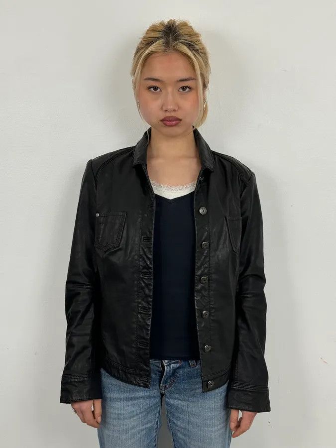 Marithe + Francois Girbaud 2000s Marithé + François Girbaud Black Buttoned Modern Leather Jacket Size S / US 4 / IT 40 - 2 Thumbnail