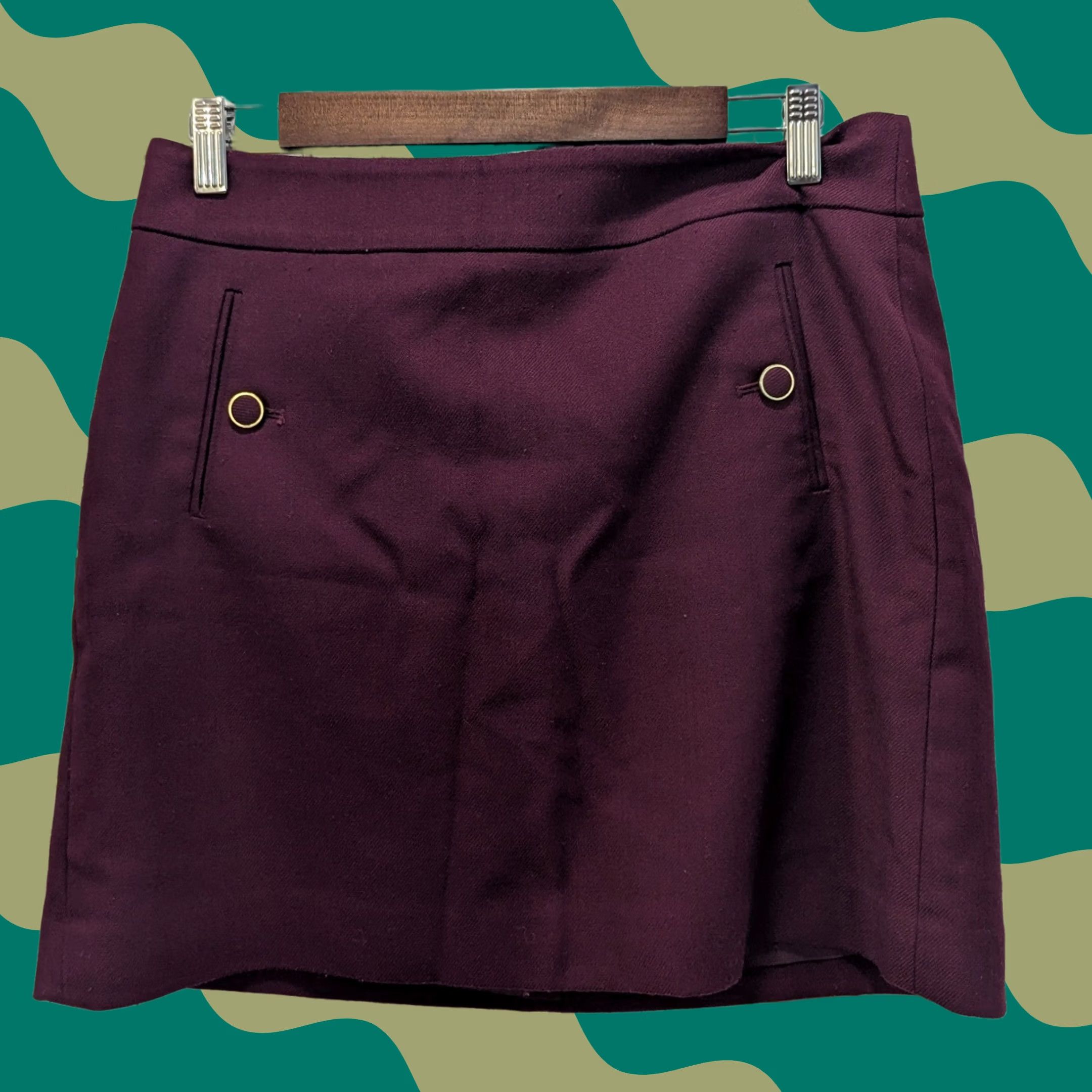 Loft VINTAGE? No — Loft Petite burgundy tweed A-line Skirt Gold Button Pockets Women's 8P Office Workwear Casual Party/Cocktail (Petites) - LOFT Size 30" / US 8 / IT 44 - 1 Thumbnail