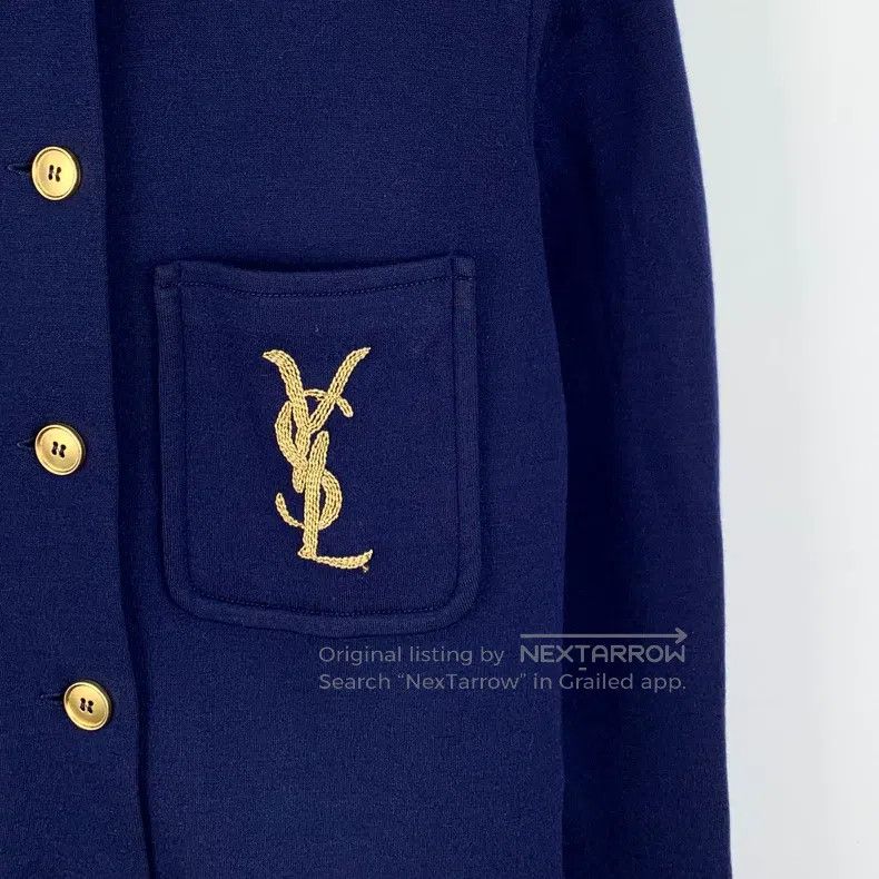 Saint Laurent Paris Saint Laurent Paris Navy Blue Logo Embroidered Wool Lapel Size XS / US 0-2 / IT 36-38 - 4 Thumbnail