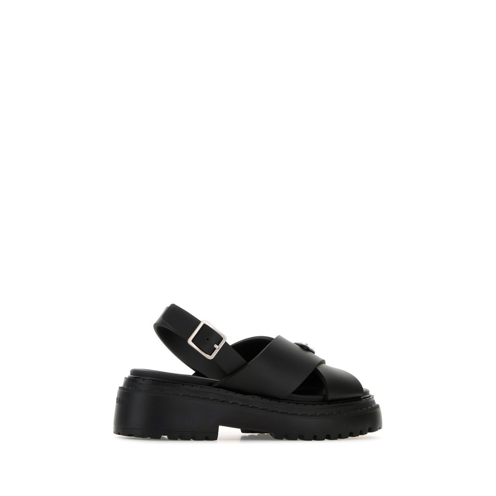 Prada PRADA Triangle Black Leather Sandals New & Authentic (Women' Size US 10 / IT 40 - 3 Thumbnail