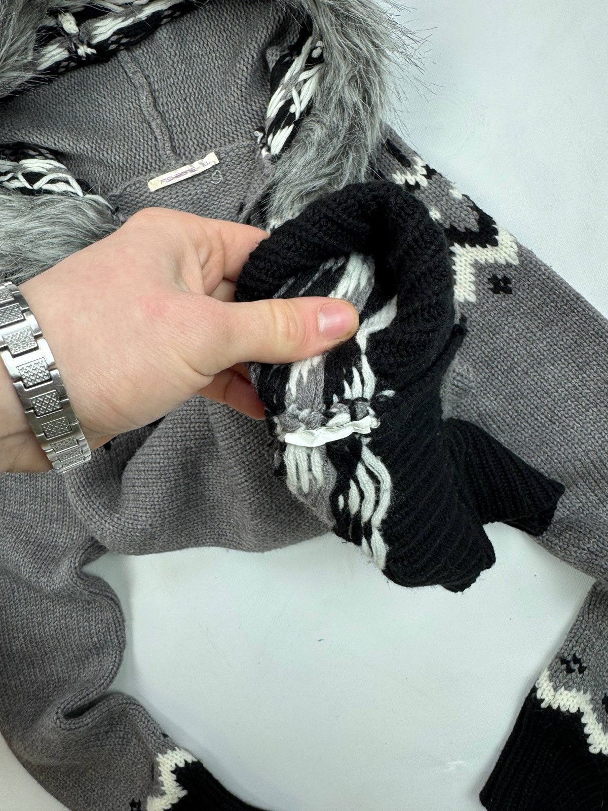 Other Avant Garde Y2k Chunky Nordic Knit Fur Hood Sweater Size XL / US 12-14 / IT 48-50 - 5 Thumbnail
