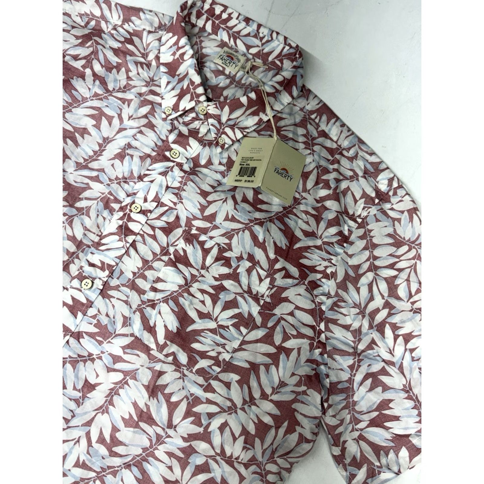 Faherty Faherty Playa Shirt Hawaiian Floral Botanical White Red Cotton Button Down XXL Size US XXL / EU 58 / 5 - 2 Thumbnail