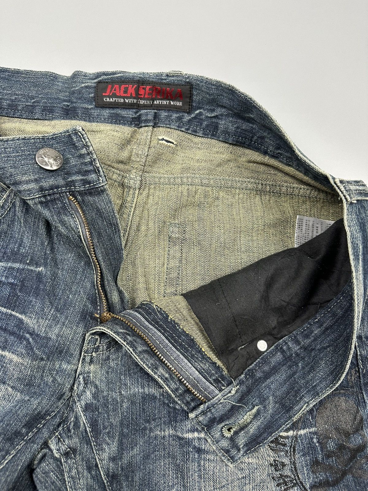 If Six Was Nine Distressed Flared Denim Jack Serika Britain Skull Bones Size US 34 / EU 50 - 11 Thumbnail