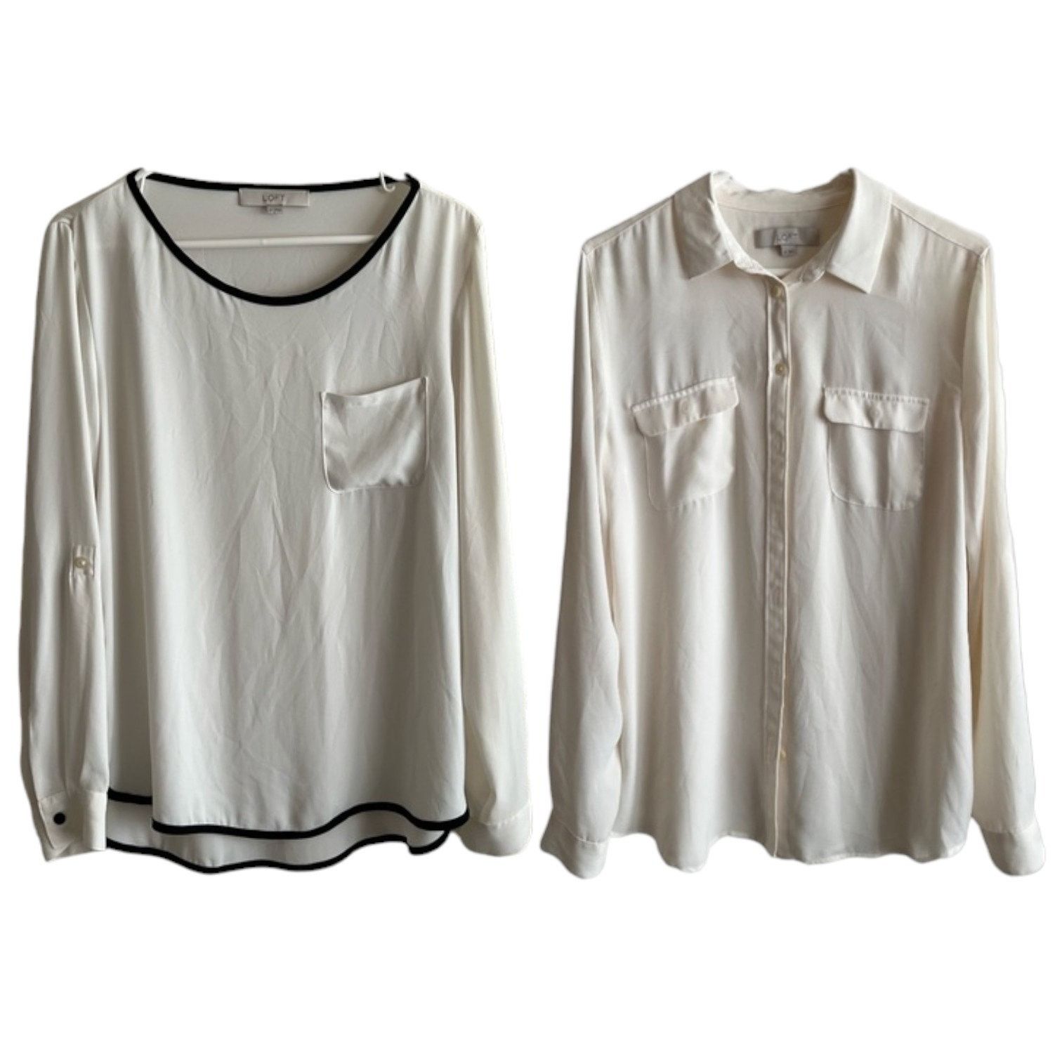 Ann Taylor LOT 2 ANN TAYLOR Loft Beige Semi Sheer Long Sleeve Top, M Size M / US 6-8 / IT 42-44 - 1 Thumbnail
