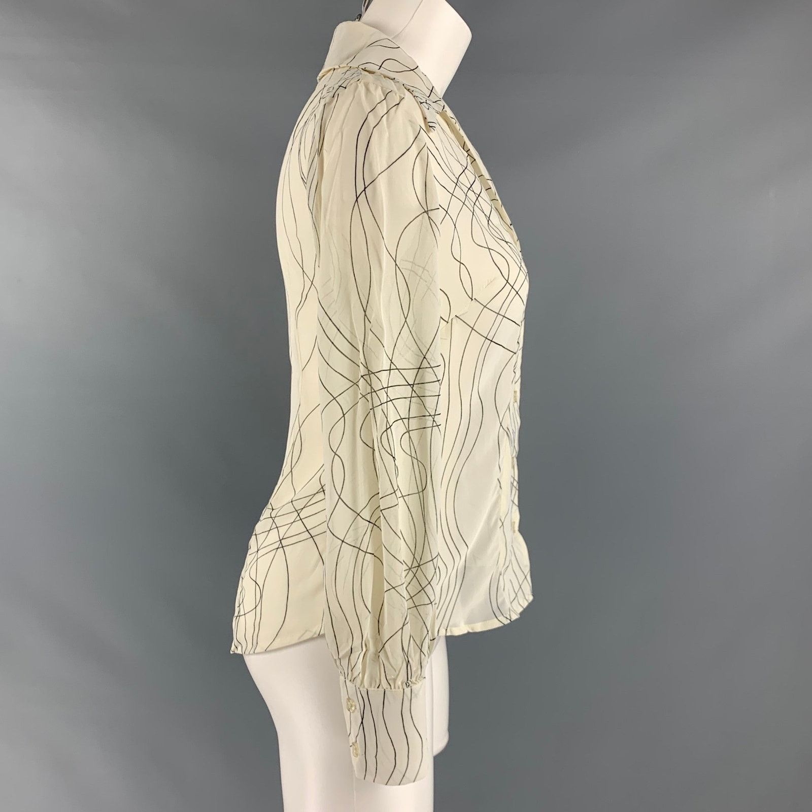 Other LAUNDRY Size 2 White Black Rayon Abstract Button Up Blouse Size XS / US 0-2 / IT 36-38 - 2 Thumbnail