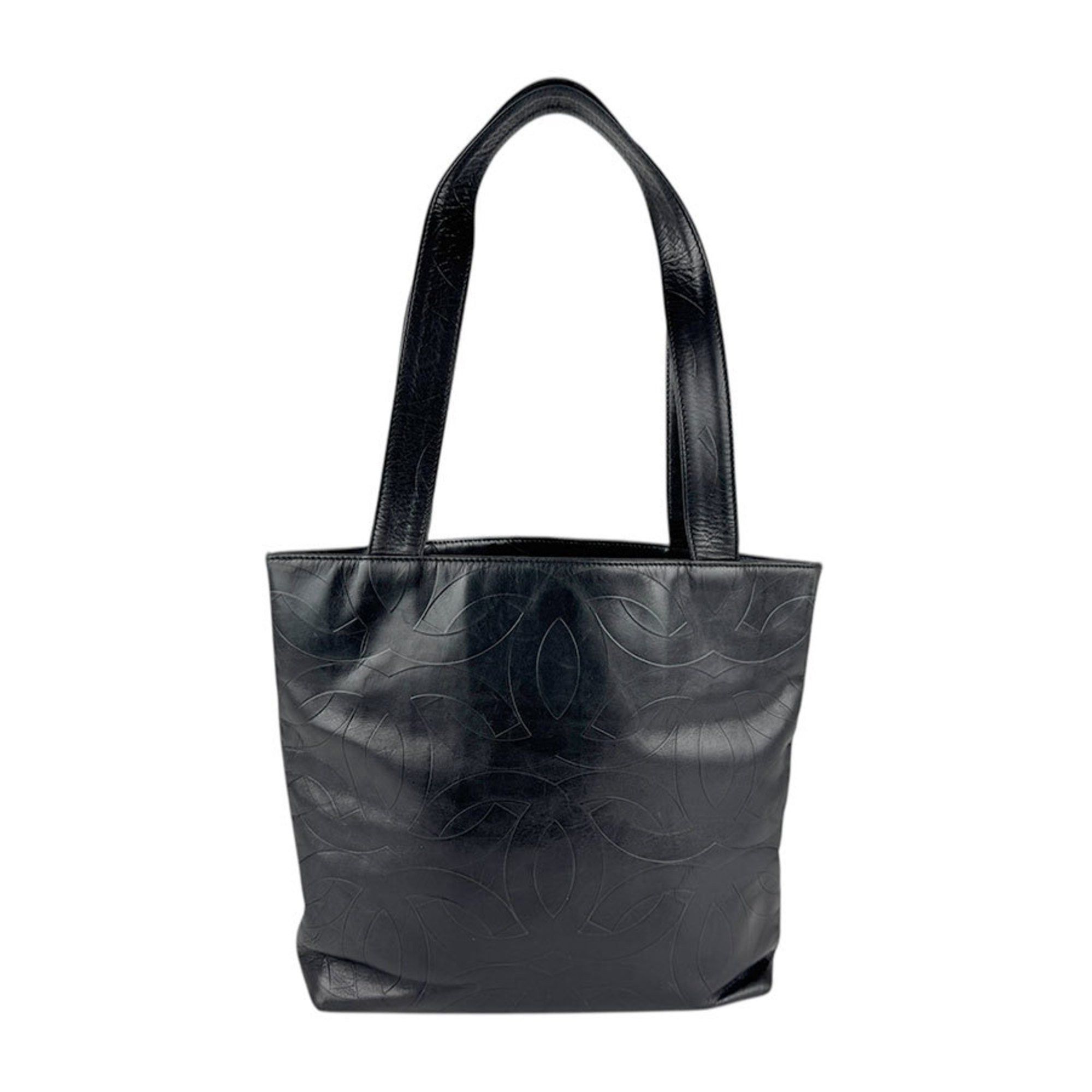Chanel Shoulder Bag Tote Coco Mark Leather Black Women's Z4980
