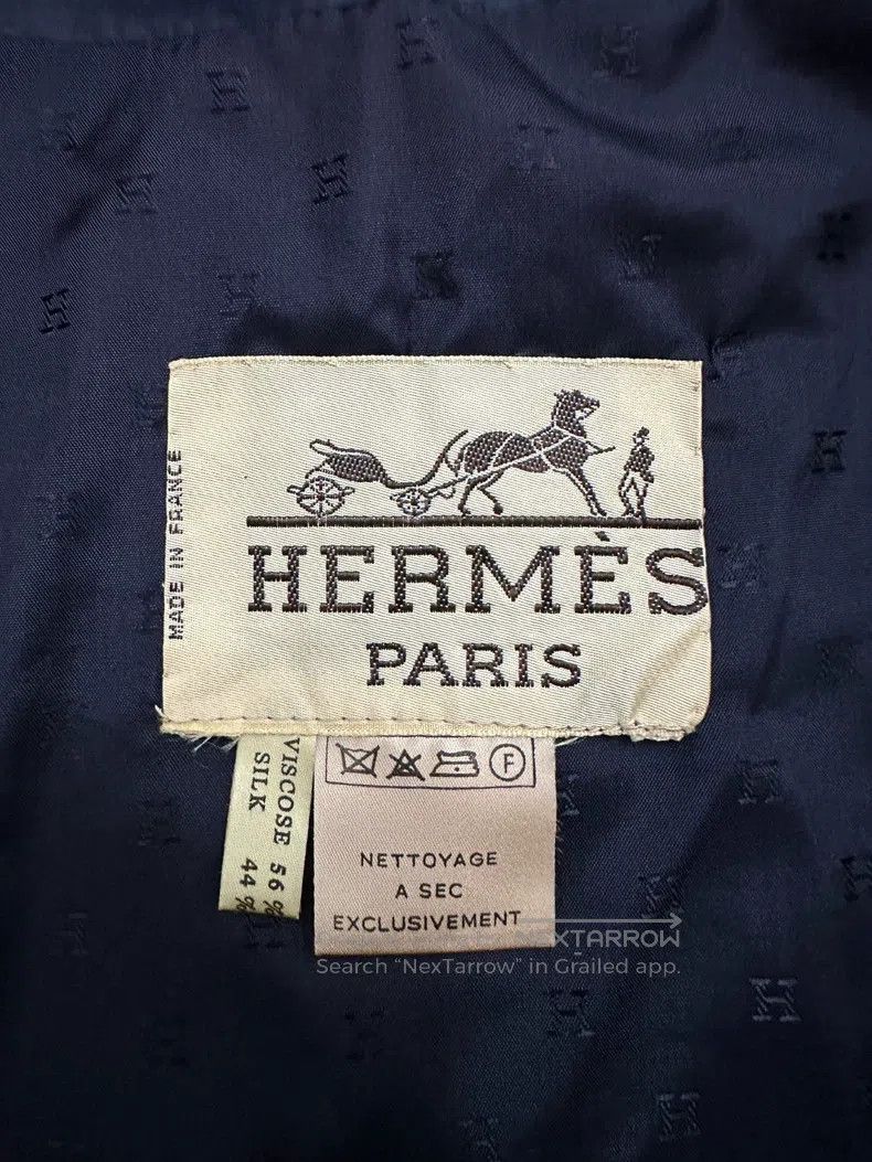 Hermes Hermes Vintage Silk Tie Belt Long Coat Jacket - Dark Blue Size S / US 4 / IT 40 - 9 Thumbnail